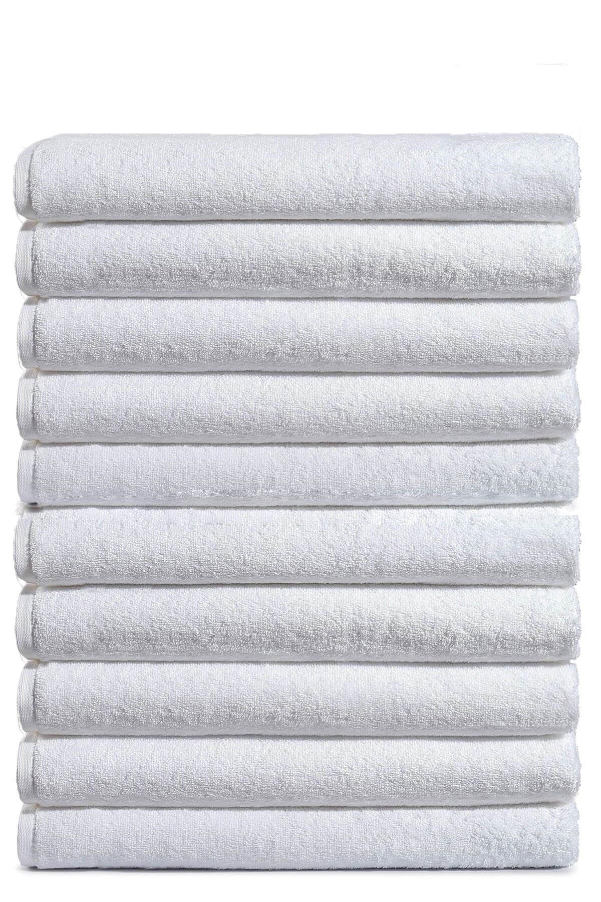 10 lu Otel Banyo Havlusu %100 Pamuklu 90X150 Cm Beyaz 20/2 Ring 650 Gr