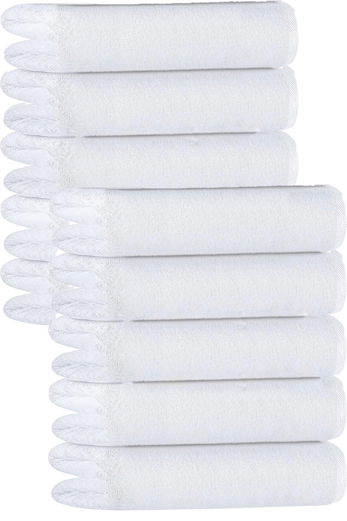 10 lu Otel Banyo Havlusu %100 Pamuklu 90X150 Cm Beyaz 20/2 Ring 800 Gr