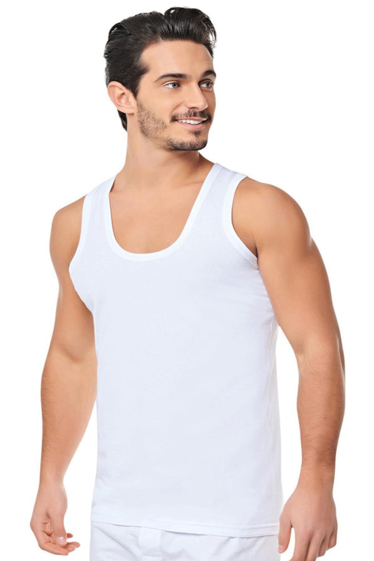 12 li Seher Erkek Penye Klasik Askılı Beyaz Atlet %100 Pamuk 