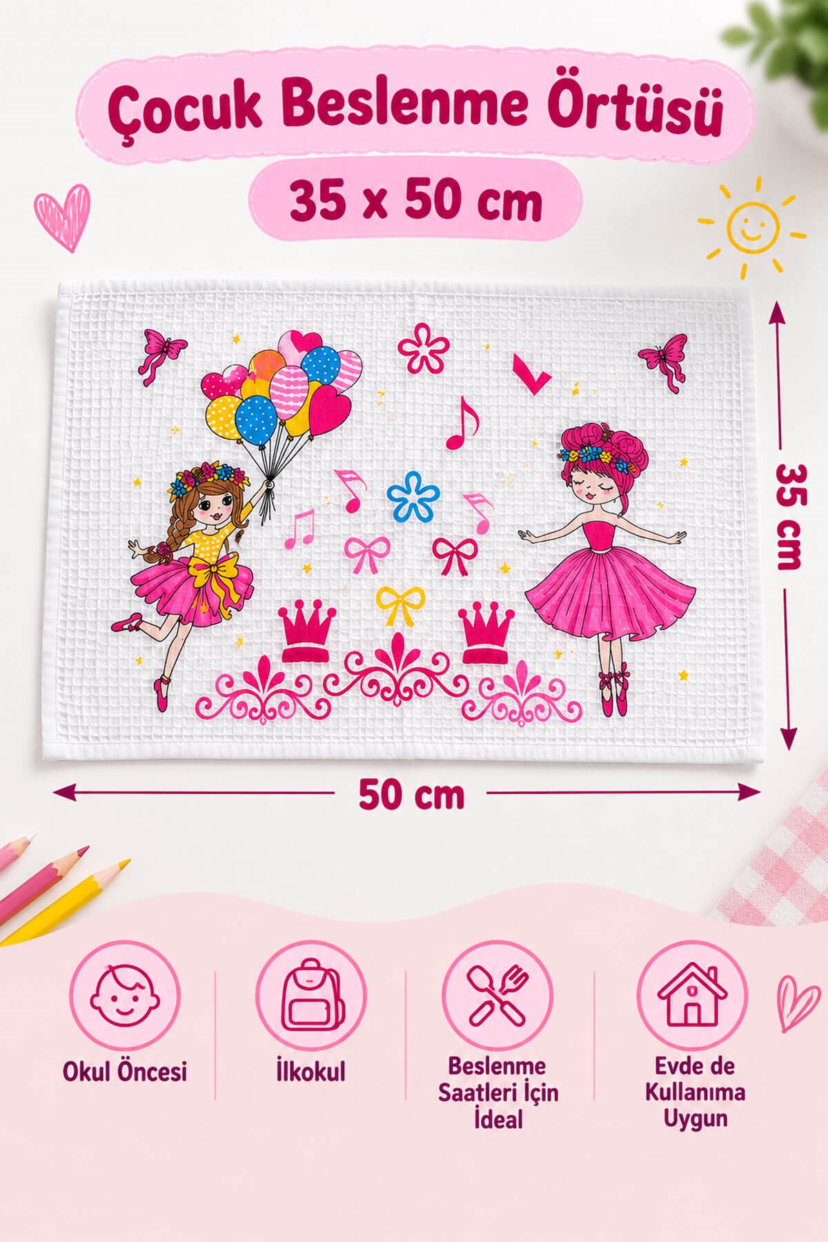 12'li Okul Beslenme Örtüsü 35x50 cm Yıkanabilir Balerin