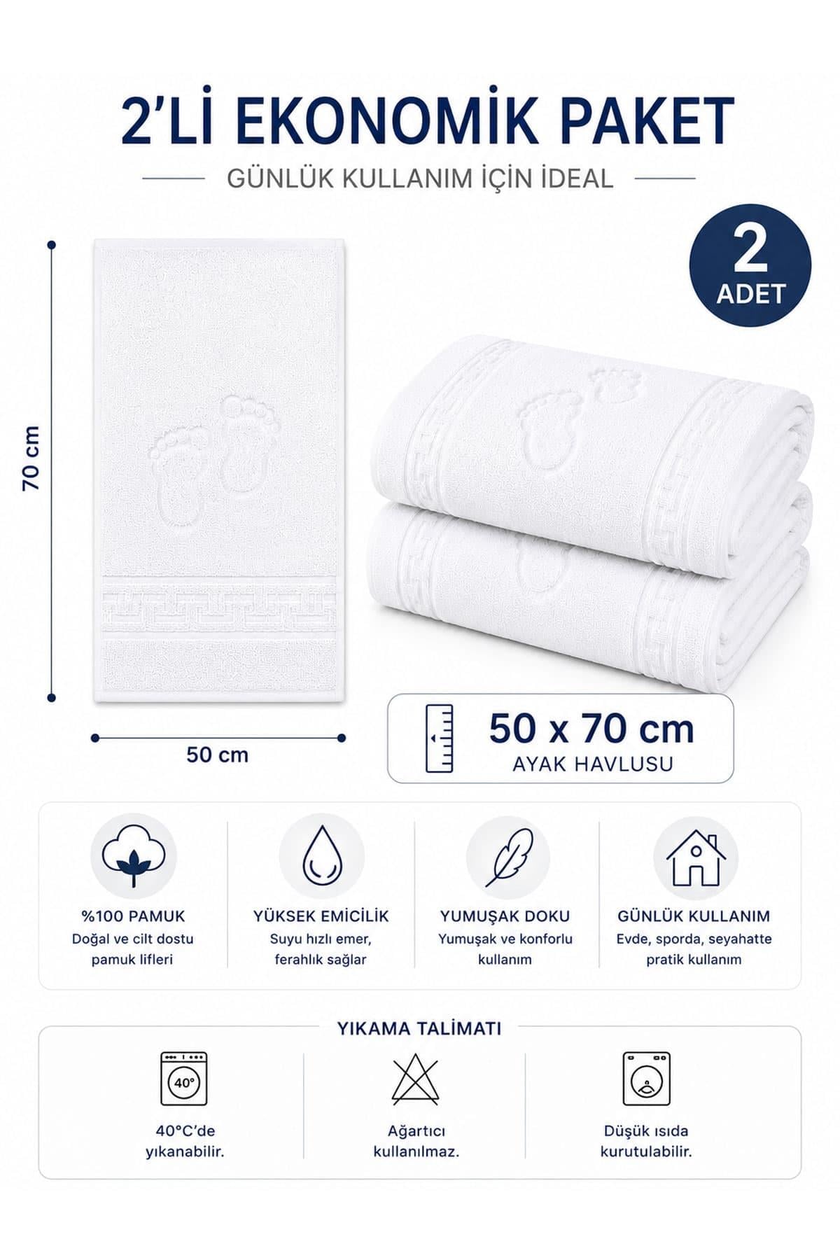 2 li Ayak İzli Banyo %100 Pamuklu Ayak Havlusu 50x70 Cm