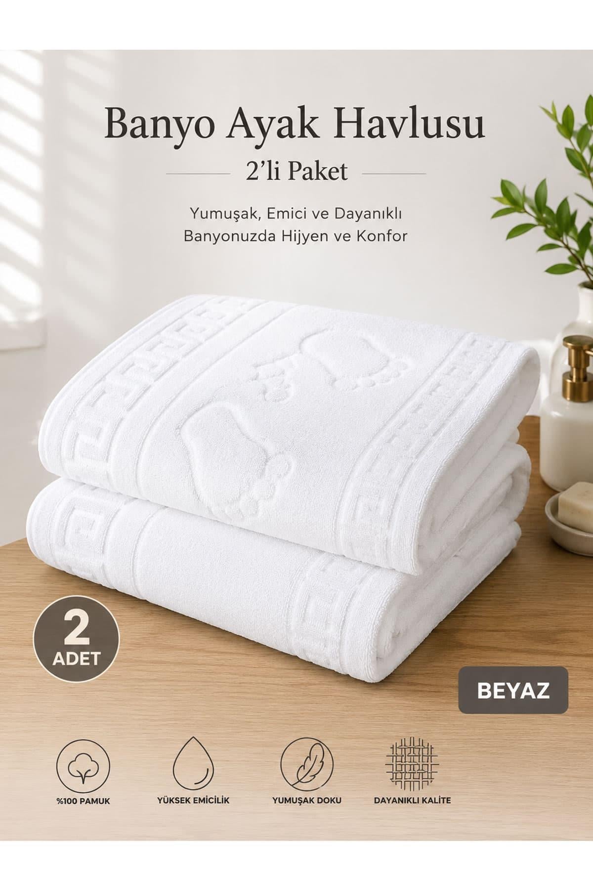 2 li Ayak İzli Banyo %100 Pamuklu Ayak Havlusu 50x70 Cm