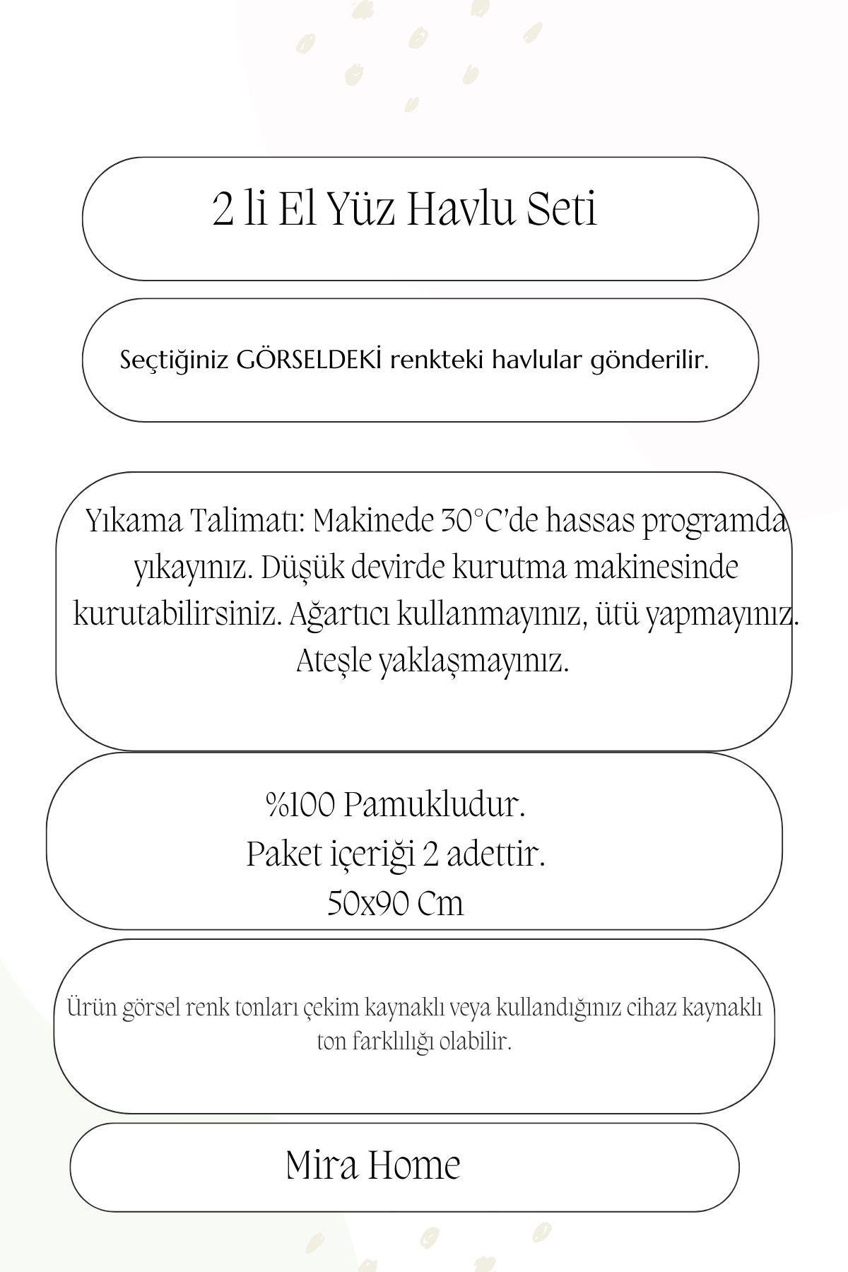 2 li Lüks El Yüz Havlu Seti 50x90 Cm %100 Pamuklu Gramajlı Sija