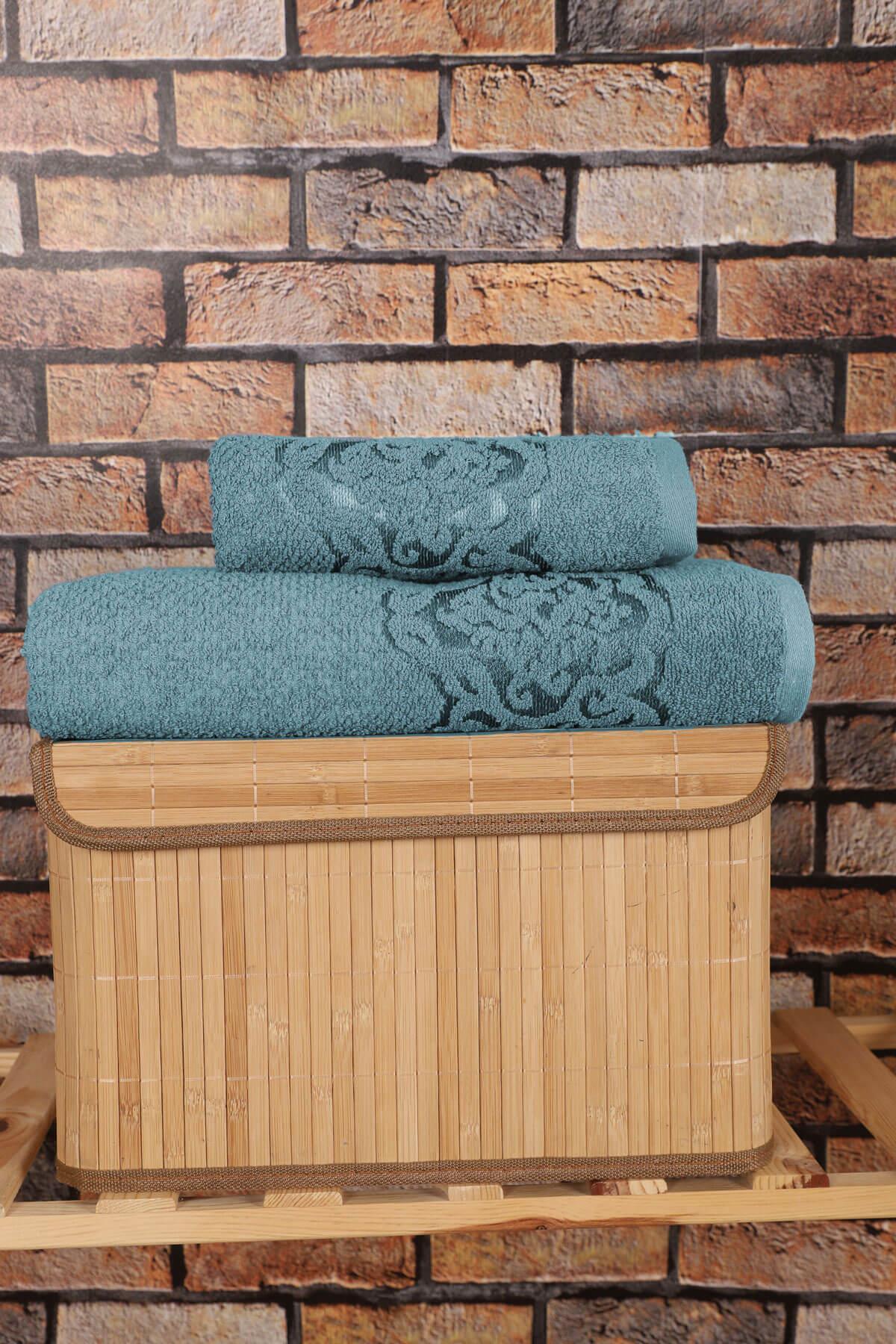 2 Parça Banyo Havlu Takımı %100 Pamuklu Şah Desen