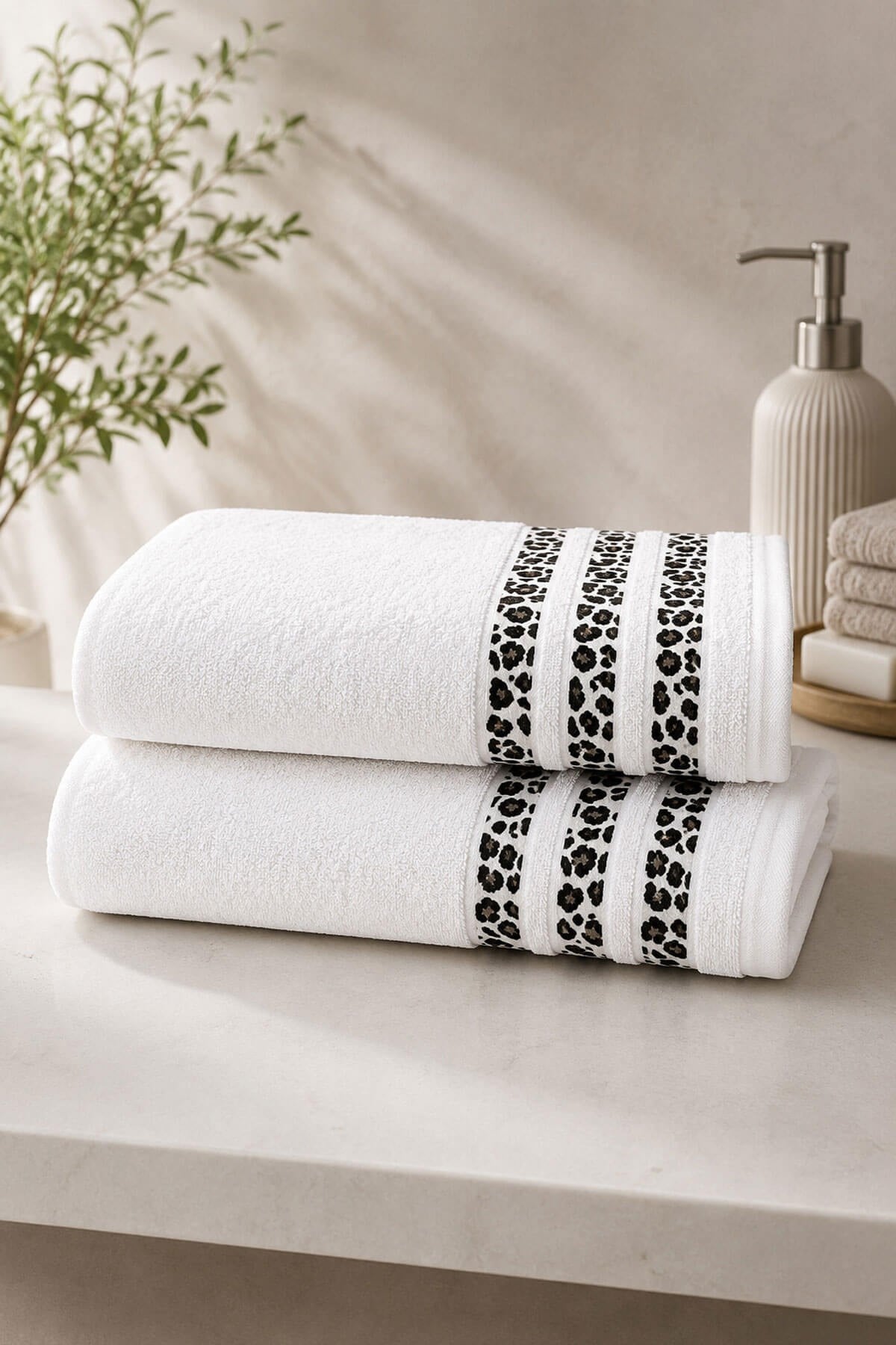 2'li Banyo Havlusu Seti %100 Pamuk Leopar Collection 70x140 cm