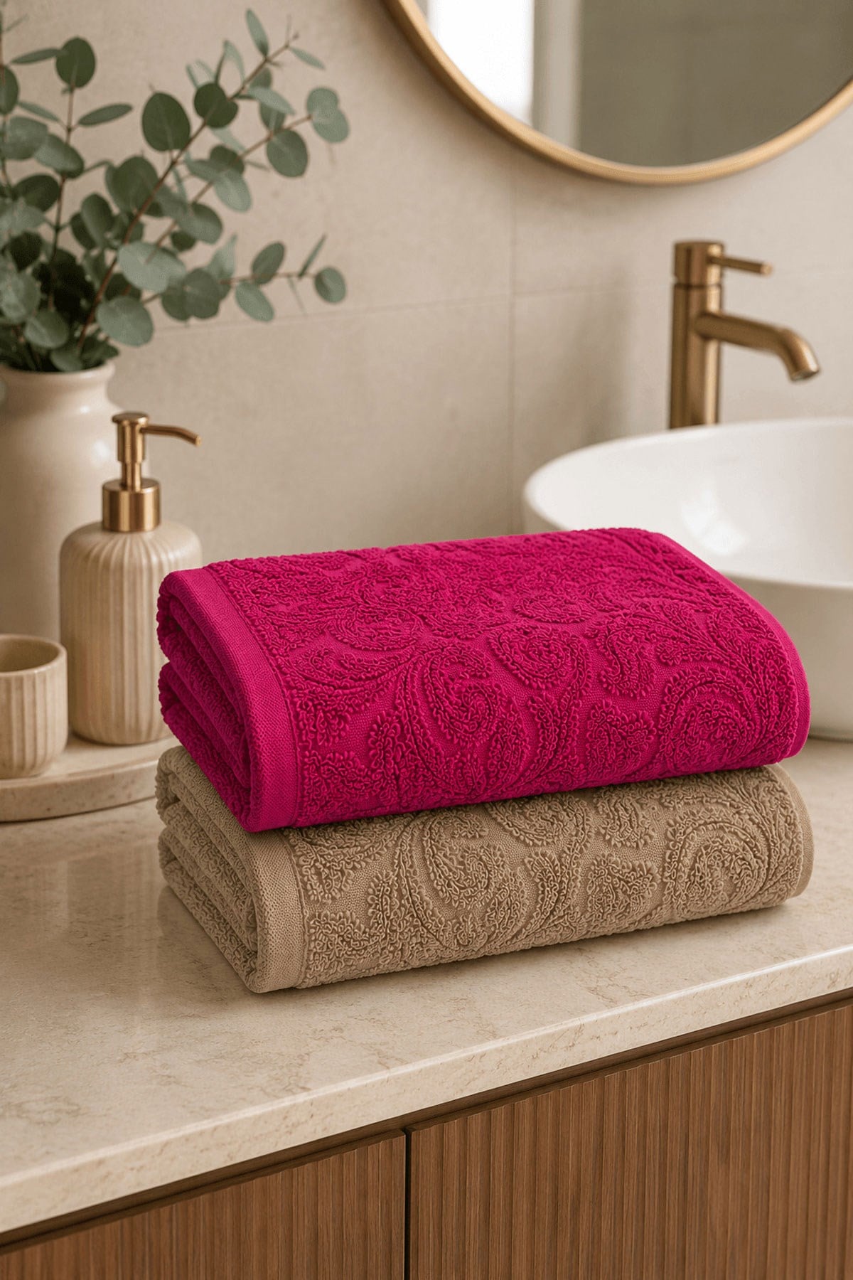 2'li Jakarlı Büyük Boy Banyo Havlusu 90x150 Cm %100 Pamuk Lorea 650 Gr