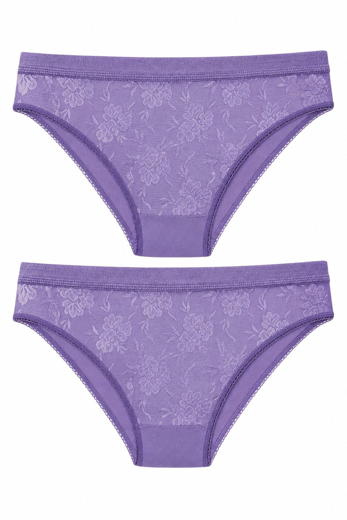 2'li Kadın Önü Dantelli Pamuklu Bikini Külot