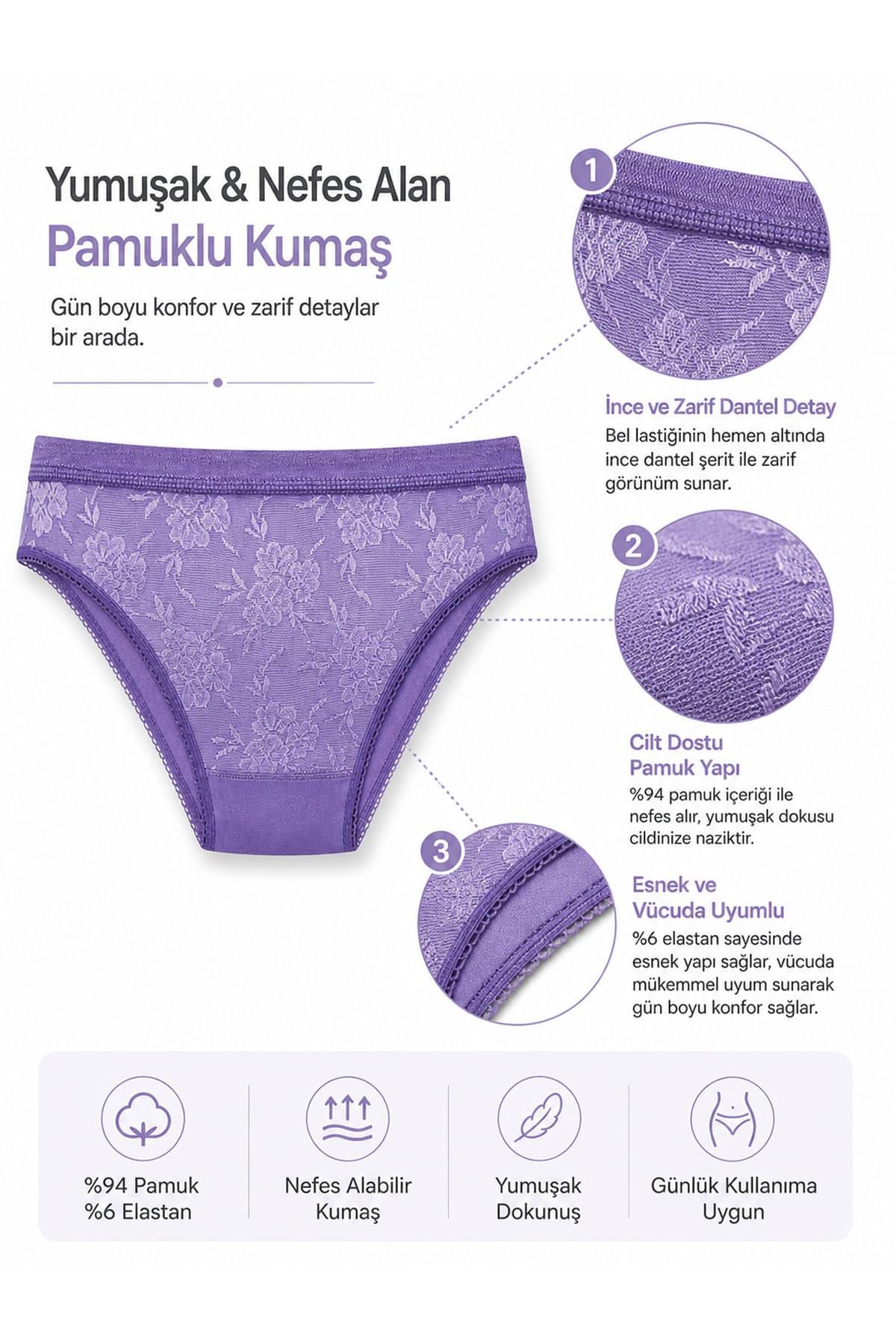2'li Kadın Önü Dantelli Pamuklu Bikini Külot