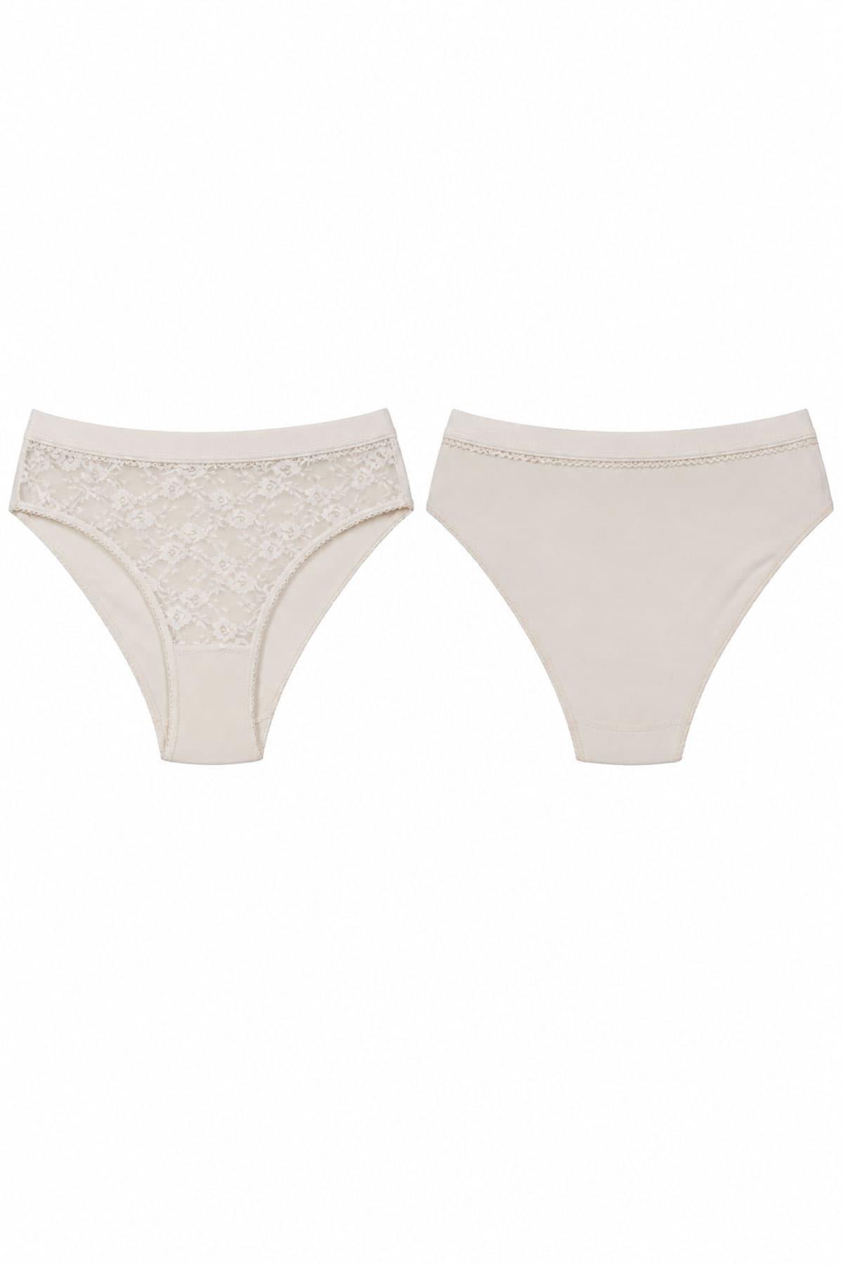 2'li Kadın Önü Dantelli Pamuklu Bikini Külot