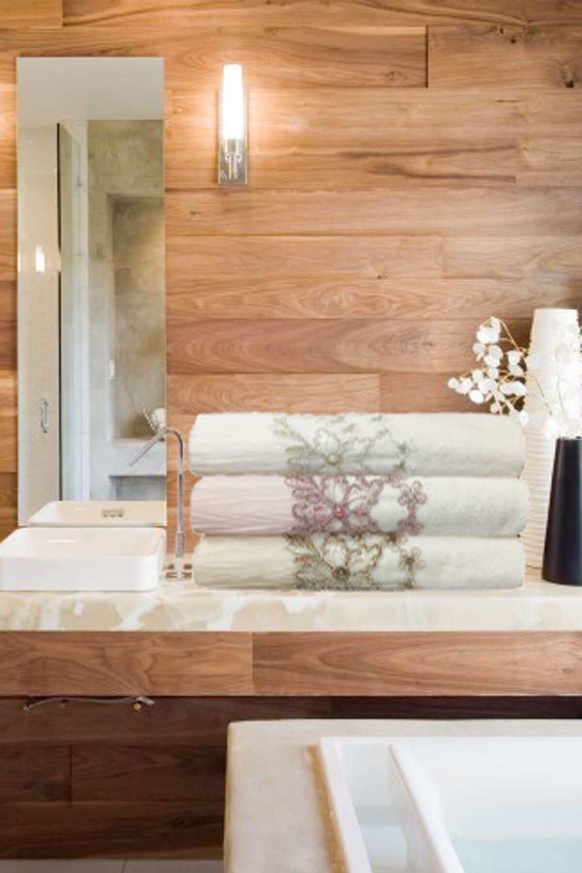 3 Lü Tül Dantel İşlemeli Boncuklu Havlu Seti 50X90 Cm