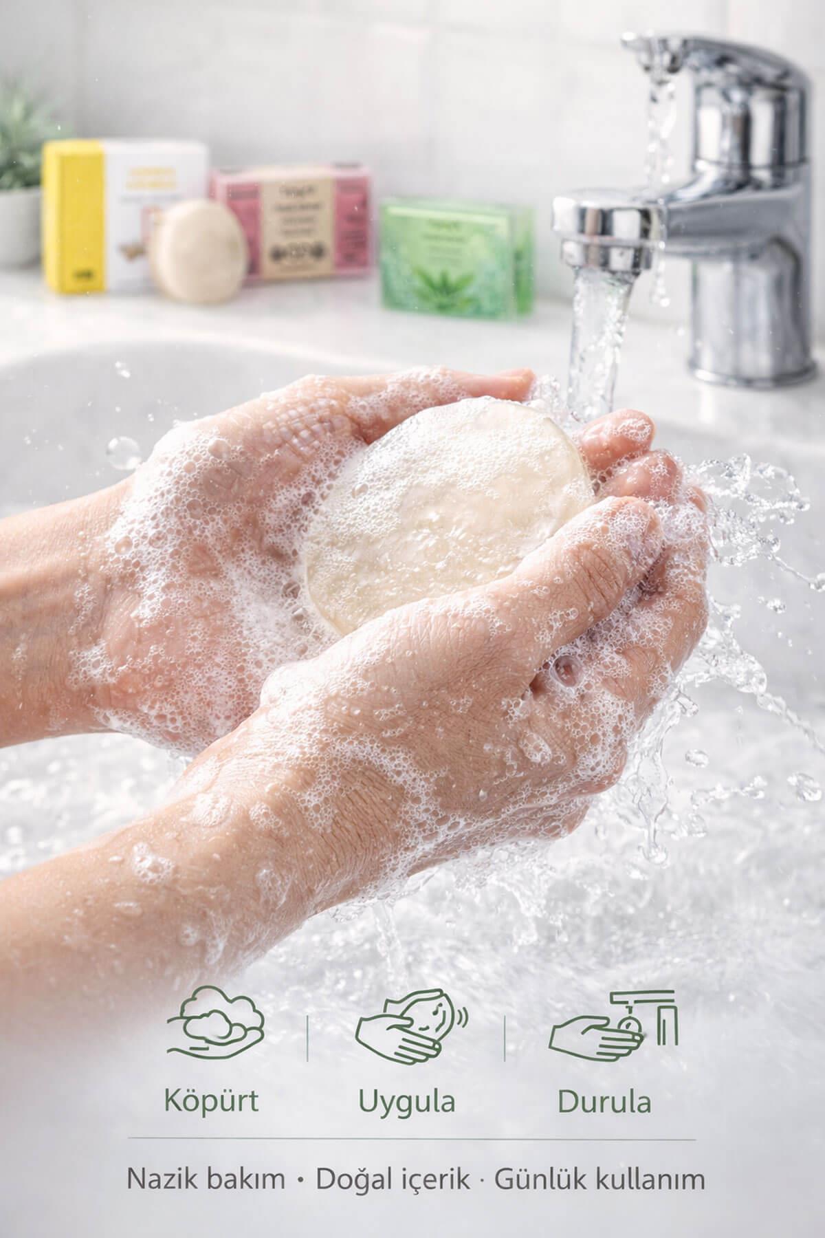 3'lü Doğal Sabun Seti  Maya, Aloe Vera, Gül Özlü - Hassas & Günlük Nazik Bakım Serisi