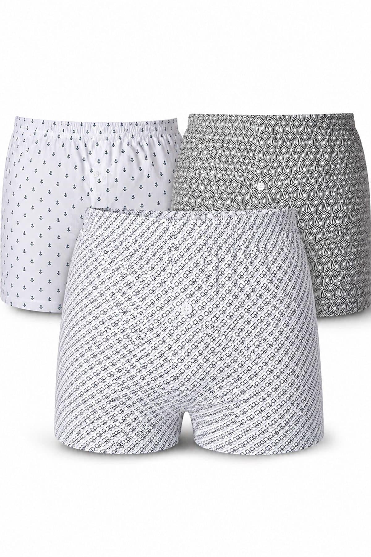 3'lü Erkek Extra Battal Desenli Pamuklu Boxer (S - 7XL Geniş Beden)