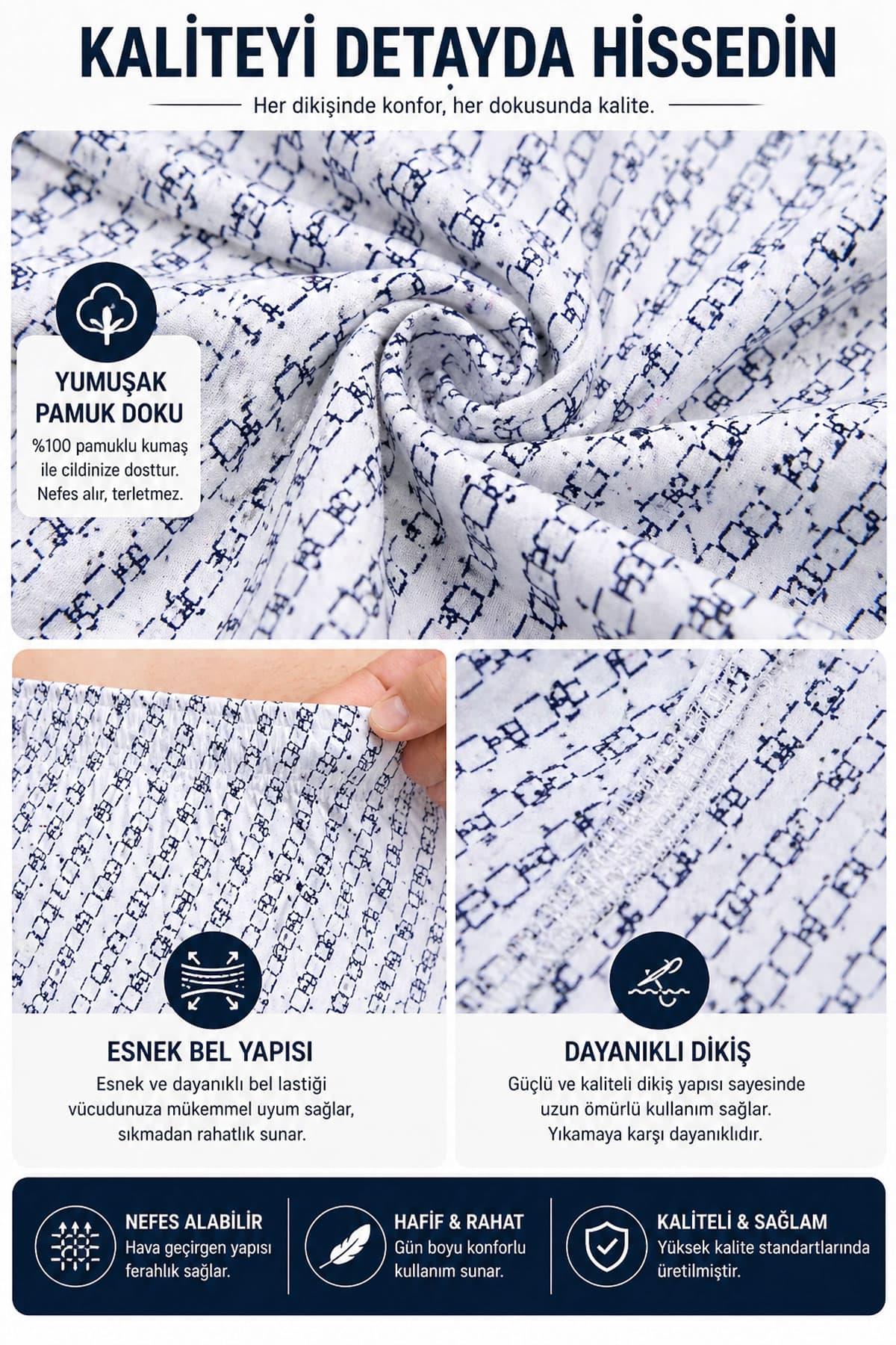 3'lü Erkek Extra Battal Desenli Pamuklu Boxer (S - 7XL Geniş Beden)