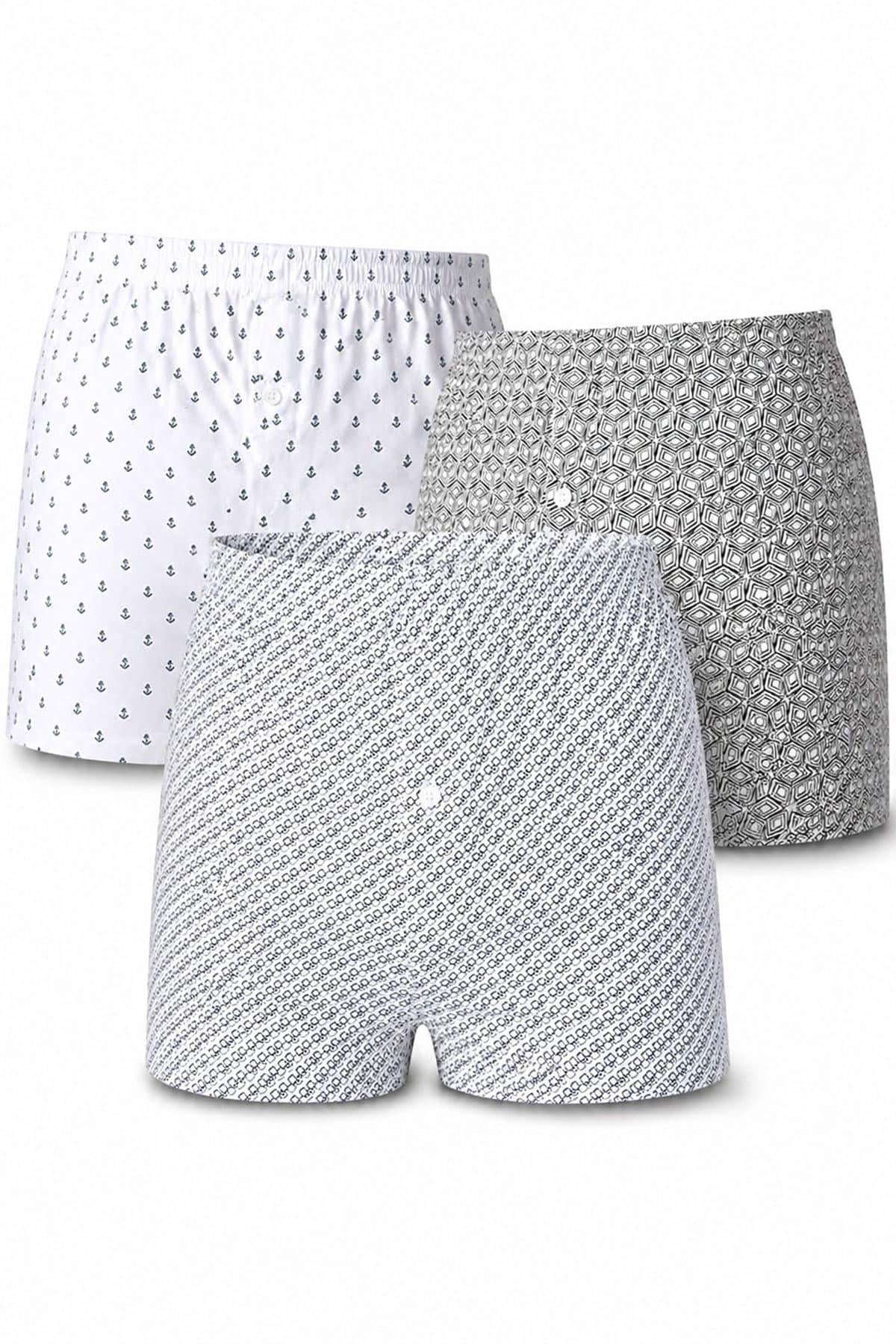 3'lü Erkek Extra Battal Desenli Pamuklu Boxer (S - 7XL Geniş Beden)