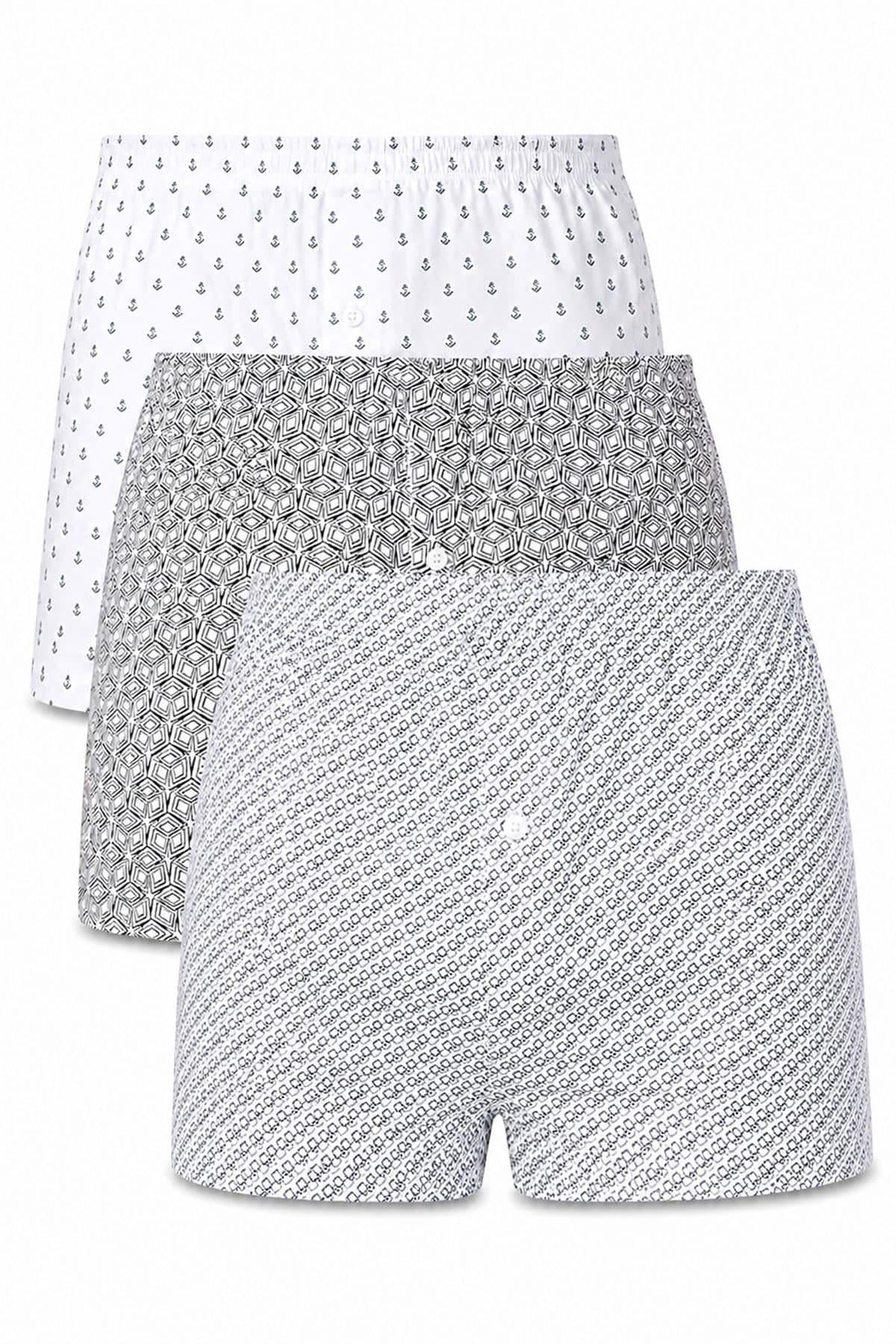 3'lü Erkek Extra Battal Desenli Pamuklu Boxer (S - 7XL Geniş Beden)