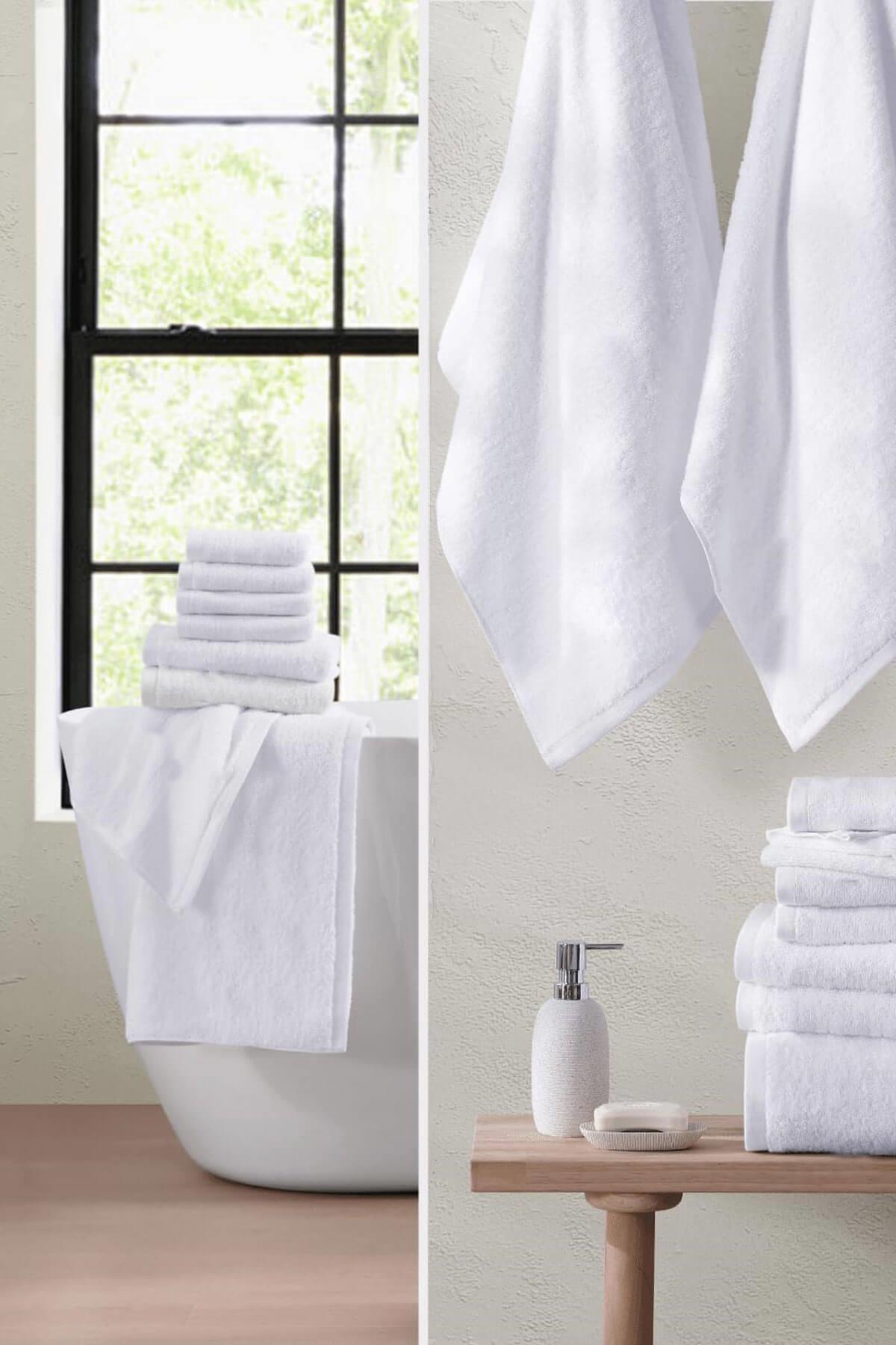 5 li Otel Banyo Havlusu %100 Pamuklu 70X150 Cm Beyaz 20/2 Ring 600 Gr