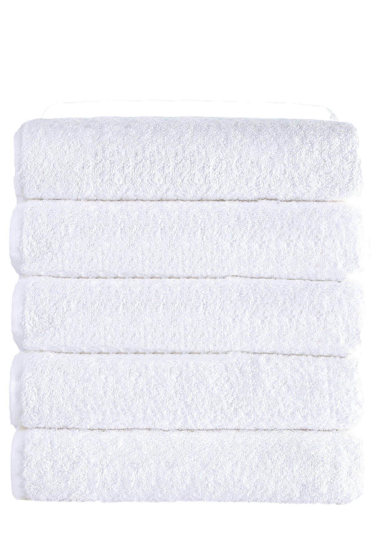 5 li Otel Banyo Havlusu Pamuklu 70X145 Cm Beyaz 16/1 Avs 440 Gr