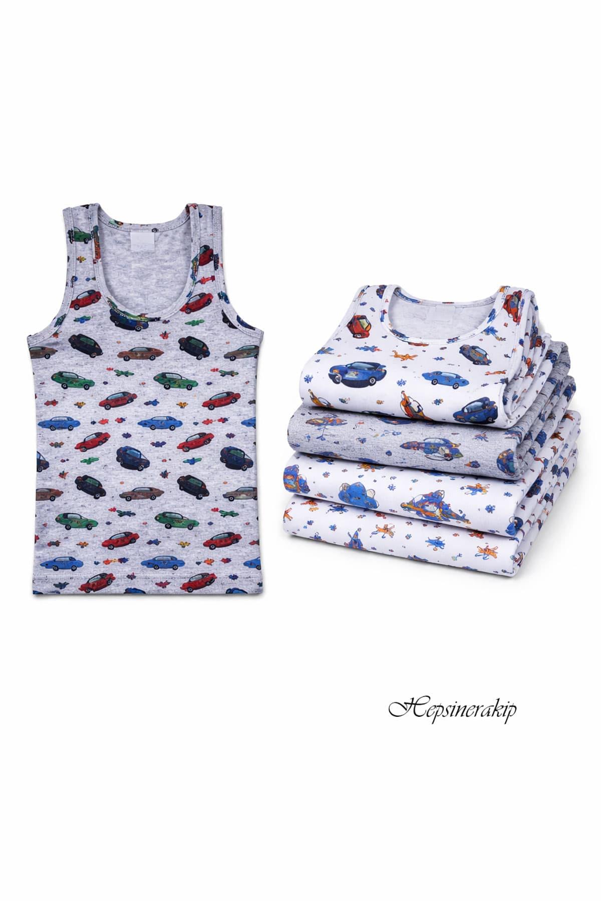 5li Erkek Çocuk Renkli Desenli Atlet %100 Pamuklu Neşeli