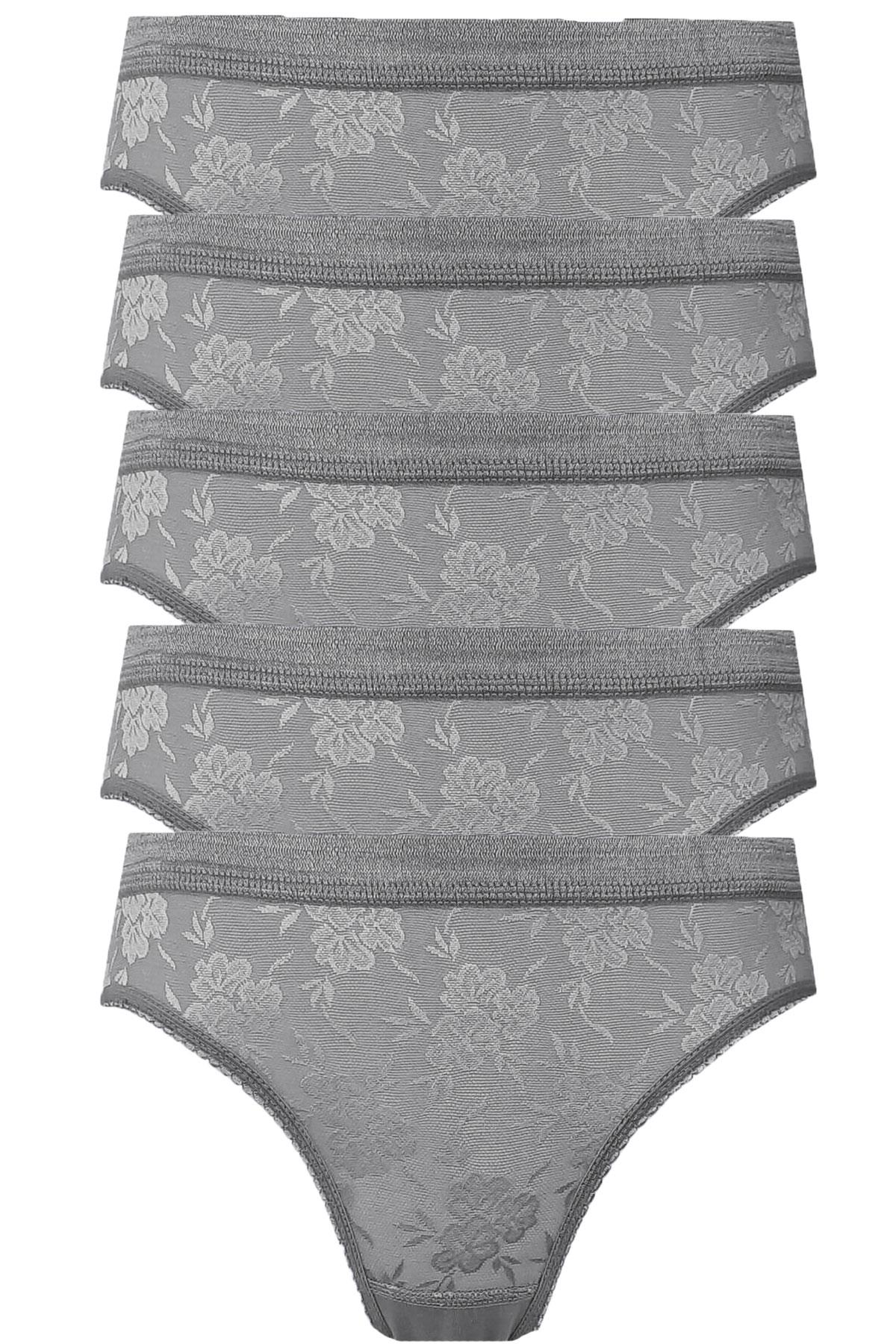 5li Kadın Dantelli Bikini Külot Pamuklu Arkası Düz