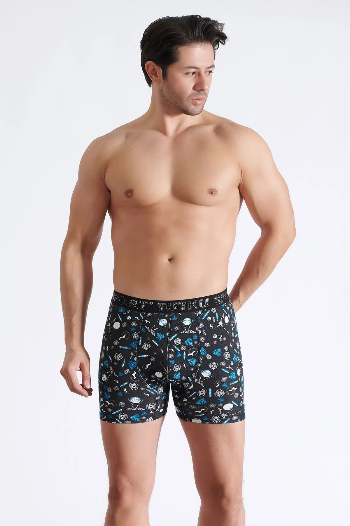 5li Tutku Erkek Boxer Desenli Likralı Pamuklu İç Çamaşırı  