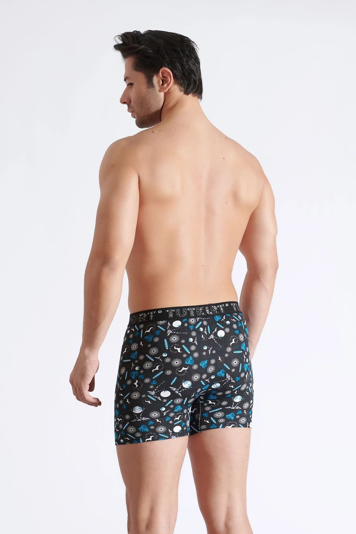 5li Tutku Erkek Boxer Desenli Likralı Pamuklu İç Çamaşırı  