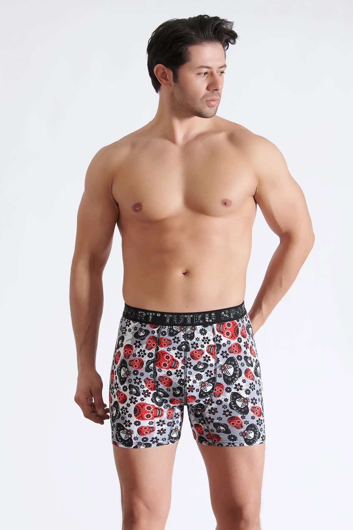 5li Tutku Erkek Boxer Desenli Likralı Pamuklu İç Çamaşırı  