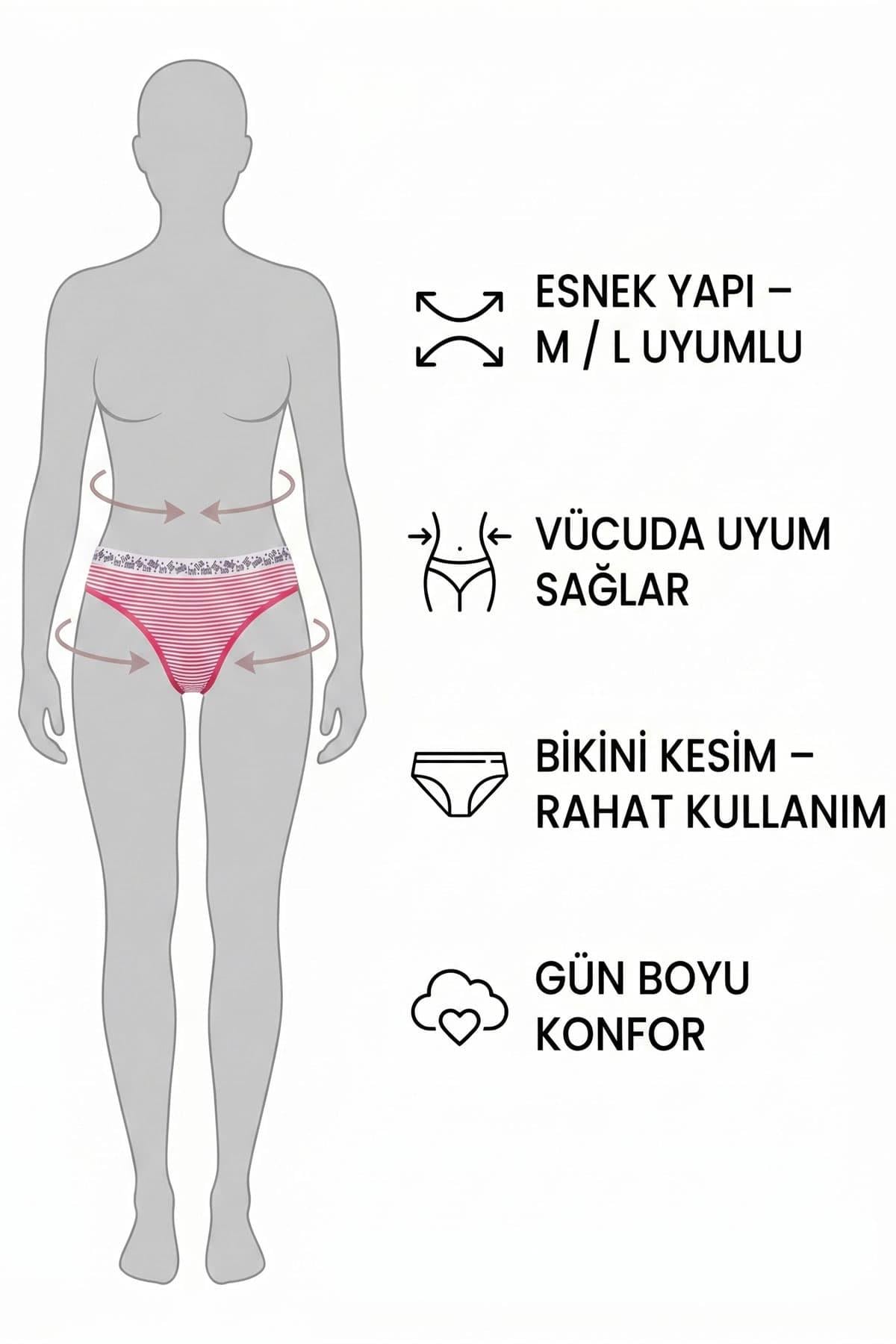 6 lı Kadın Çizgili Karışık Renk Pamuklu Bikini Külot With Love