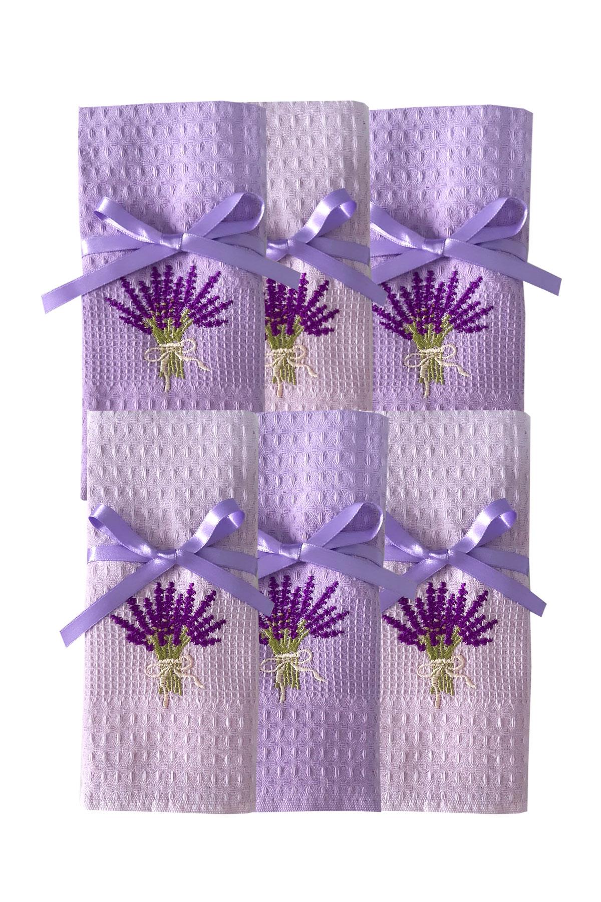 6 lı Mutfak Kurulama Peçetesi Lavanta Nakışlı 45X60 Cm
