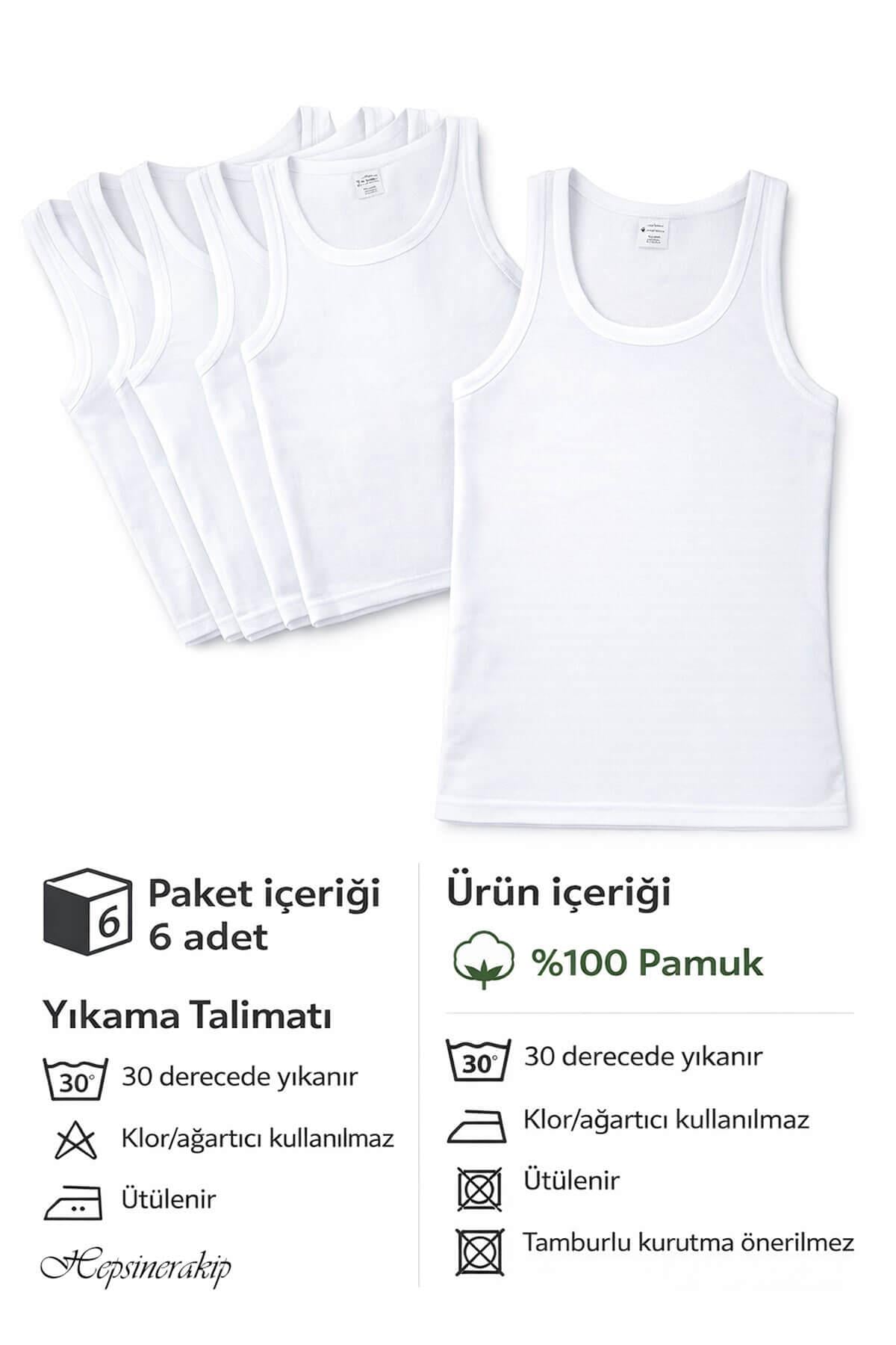 6 lı Seher Erkek Penye Askılı Atlet Klasik Beyaz Kolsuz Atlet