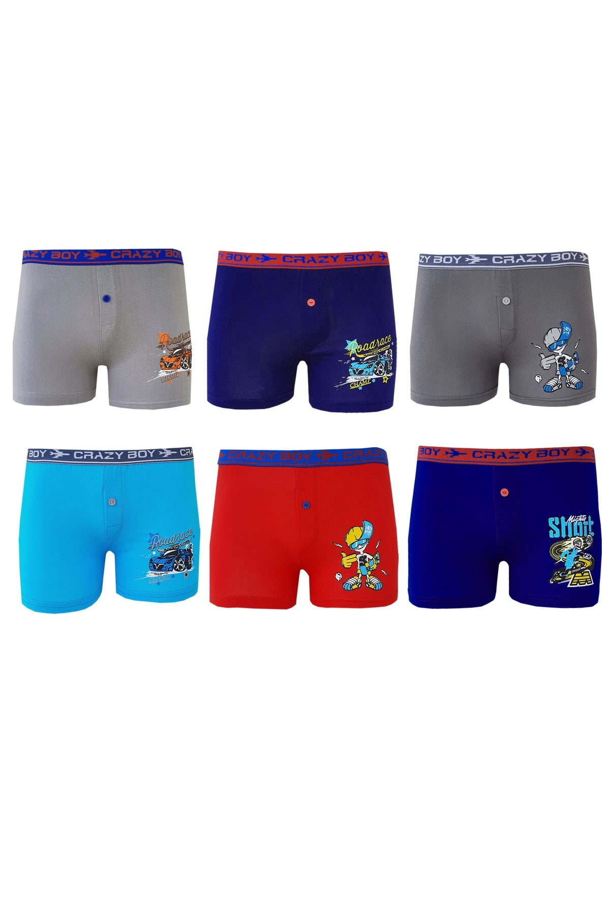6 lı Tutku Erkek Çocuk Boxer Renkli Baskılı Elastan TEC0253
