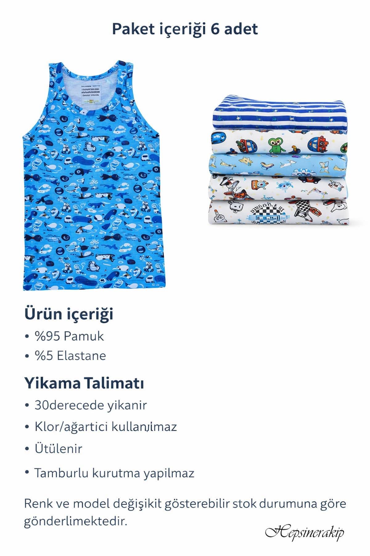 6lı Erkek Çocuk Renkli Atlet Pamuklu Askılı Empirme Elastan