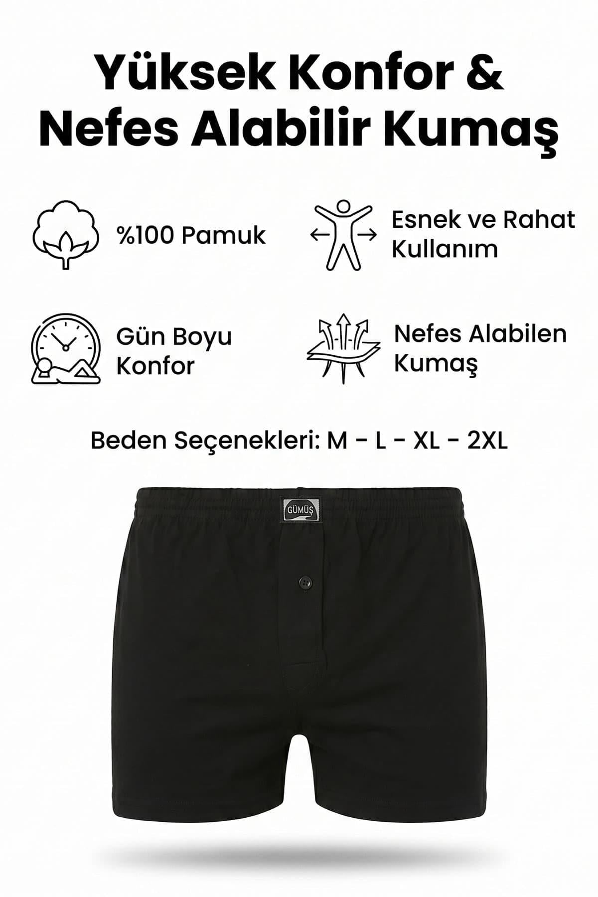 6'lı Gümüş İç Giyim 4020 Düğmeli Erkek Pamuklu Boxer 