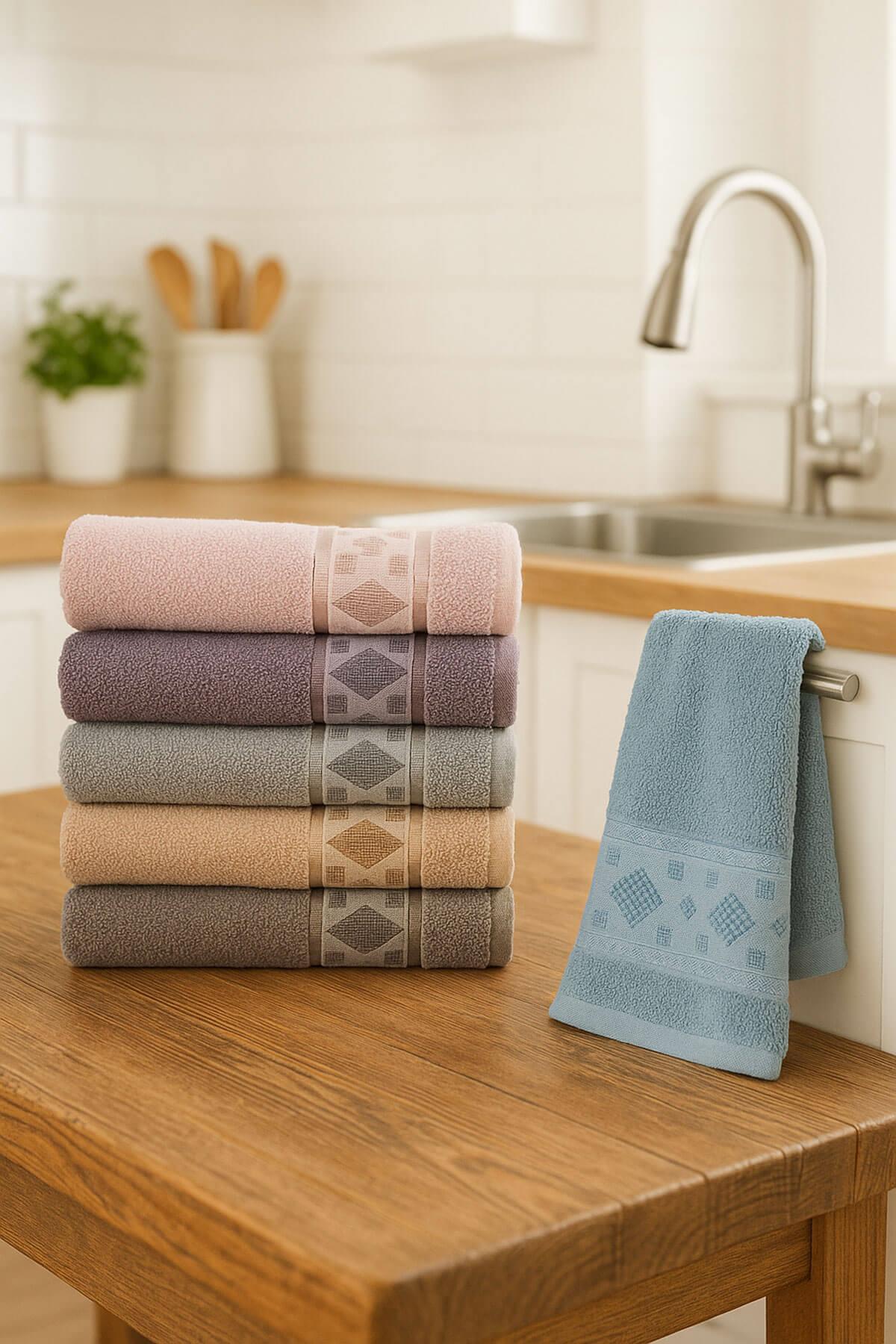 6'lı Mutfak Havlusu Seti 30x50 cm %100 Pamuk Doku Yumuşak Clara