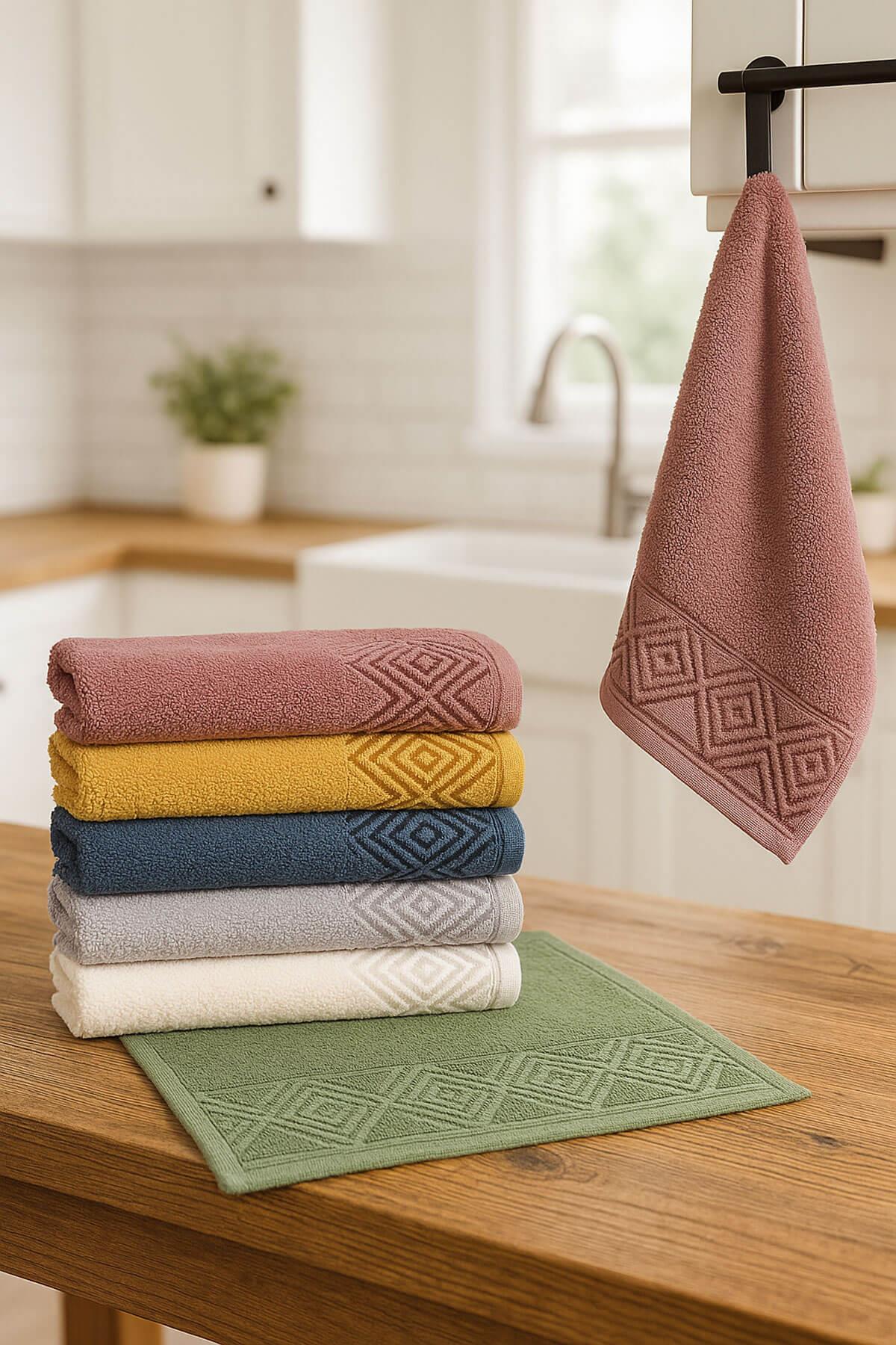 6'lı Mutfak Havlusu Seti 30x50 cm %100 Pamuklu Kare