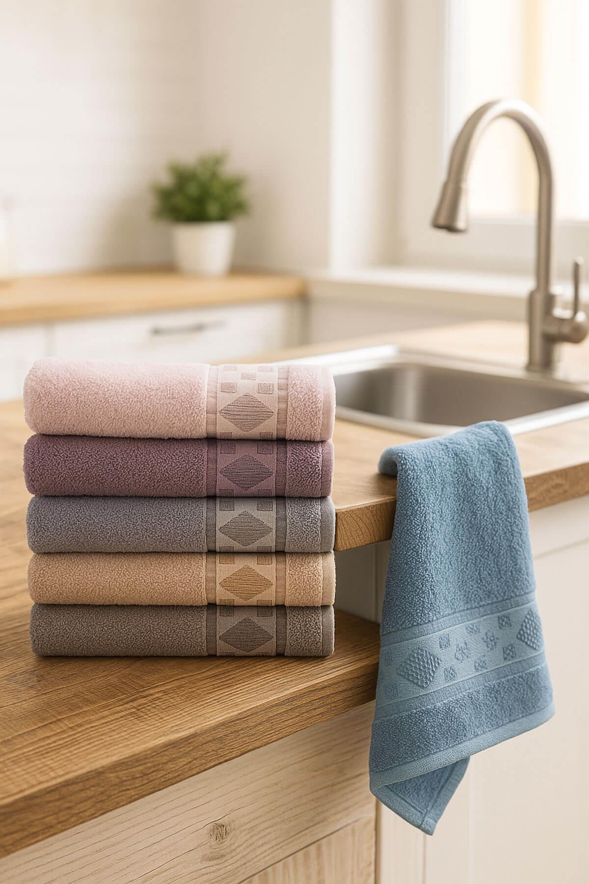 6'lı Mutfak Havlusu Seti 30x50 cm %100 Pamuk Doku Yumuşak Clara