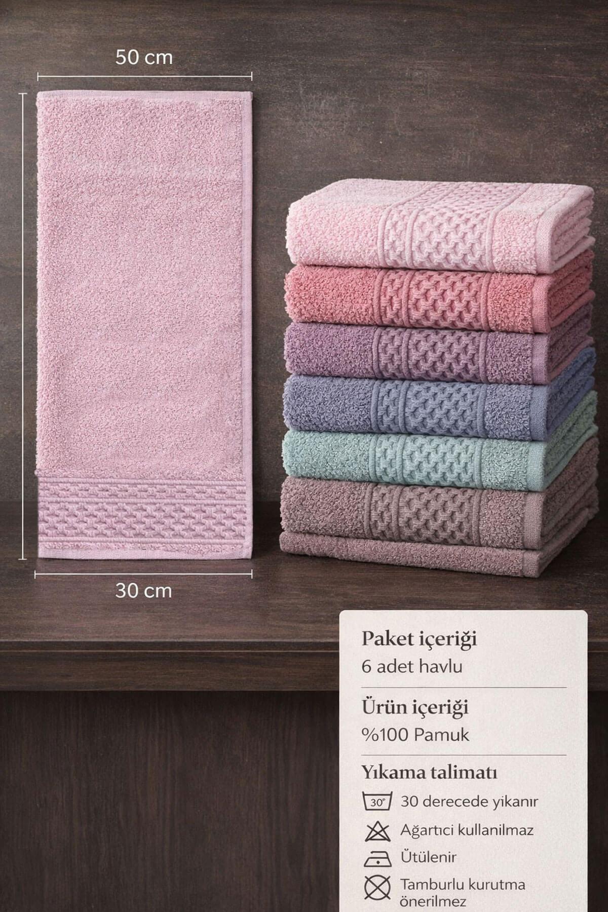 6'lı Mutfak Havlusu Seti 30x50 cm %100 Pamuklu Melodi