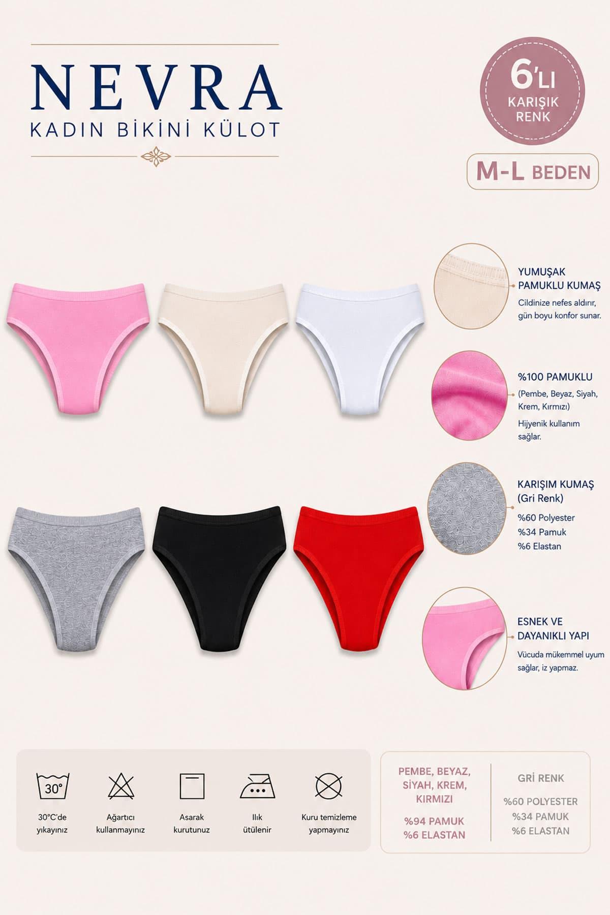 6'lı Tutku Kadın Pamuklu Bikini Külot Seti Nevra 0531