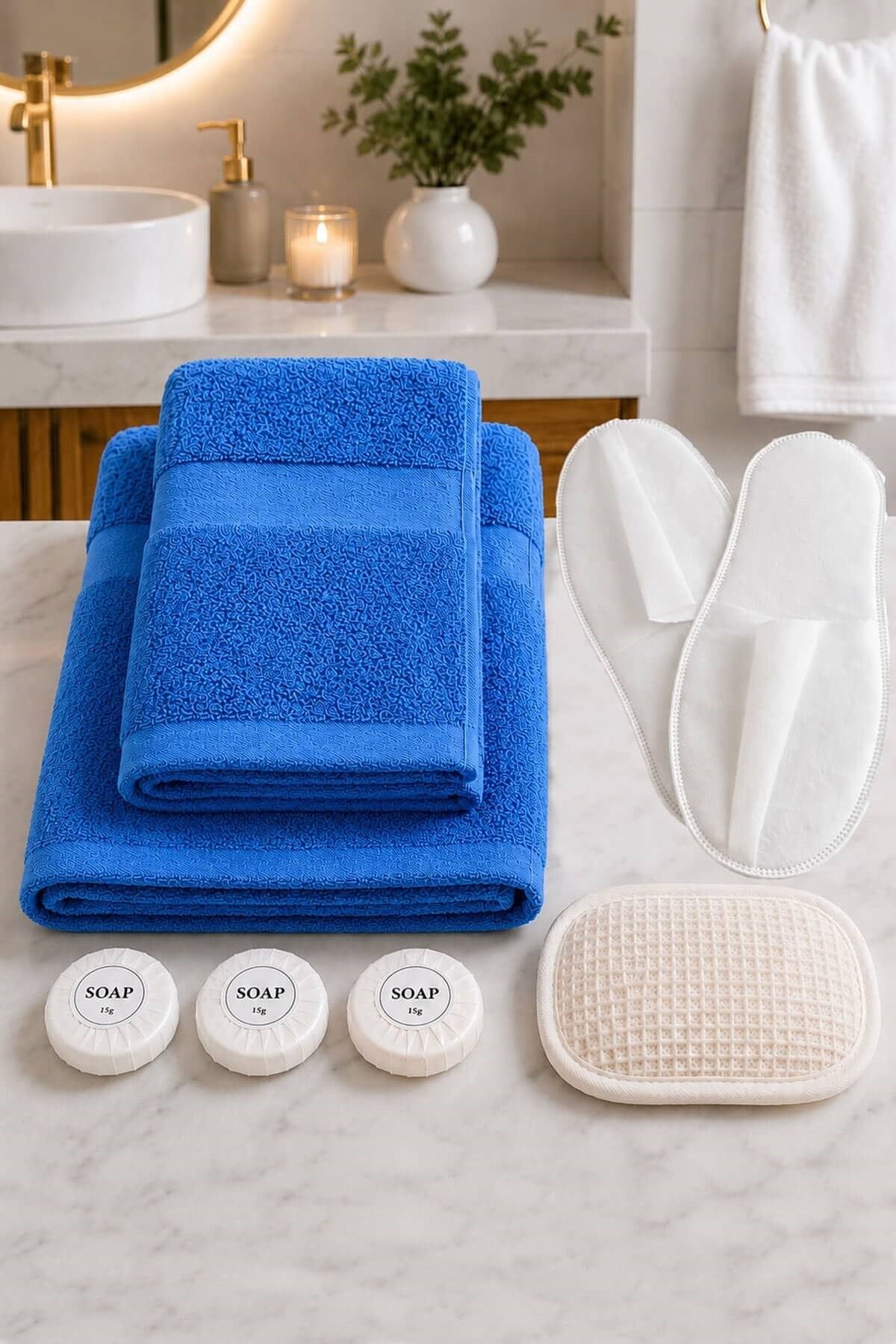 7 Parça Banyo Havlu Seti Mavi - Misafir/Seyahat/Kamp/Outdoor/Plaj
