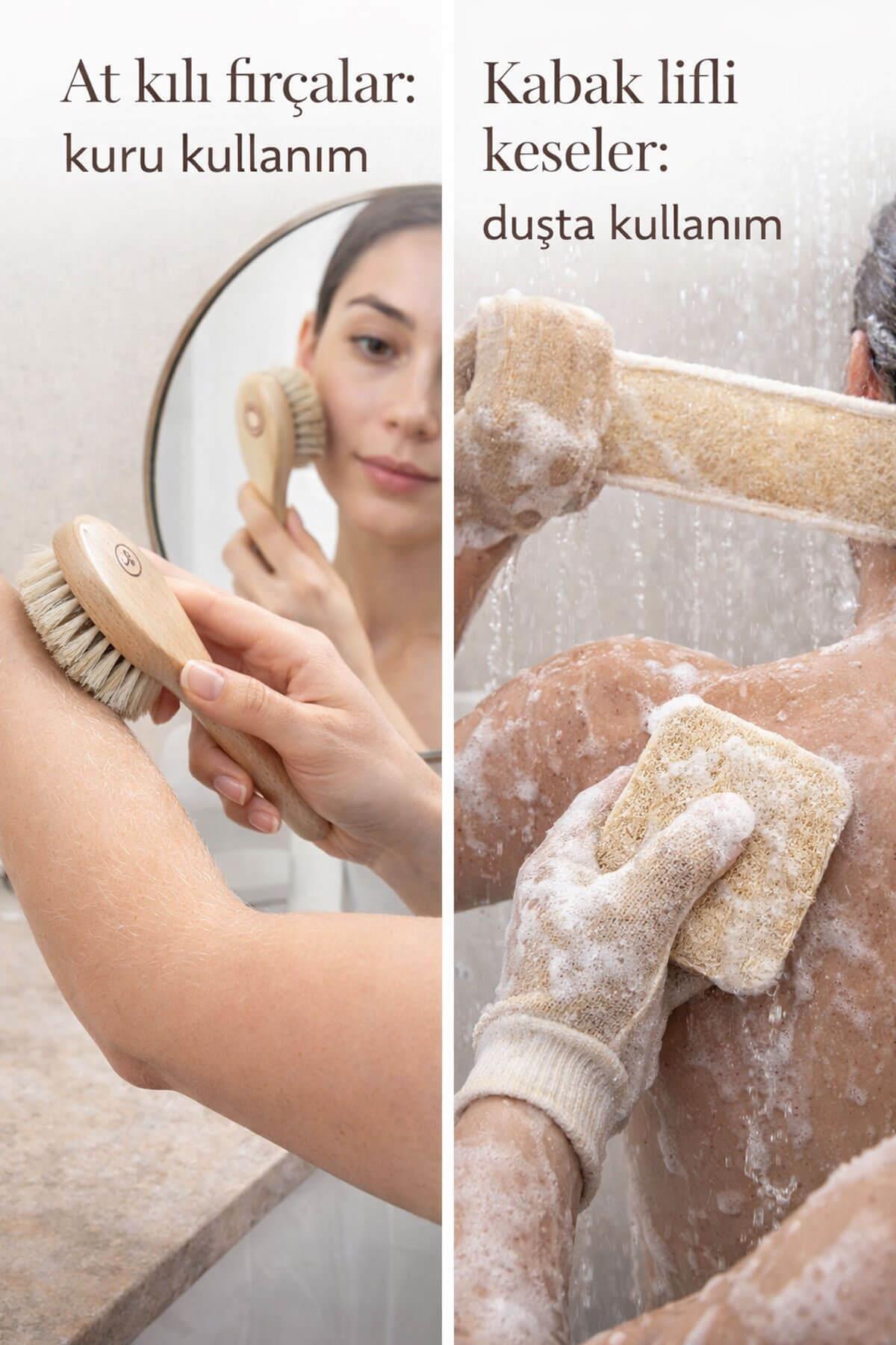 8 Parça Doğal Bakım Full Set - At Kılı Vücut & Yüz Fırçası + 6 Farklı Kabak Lifi Kese Spa Paketi