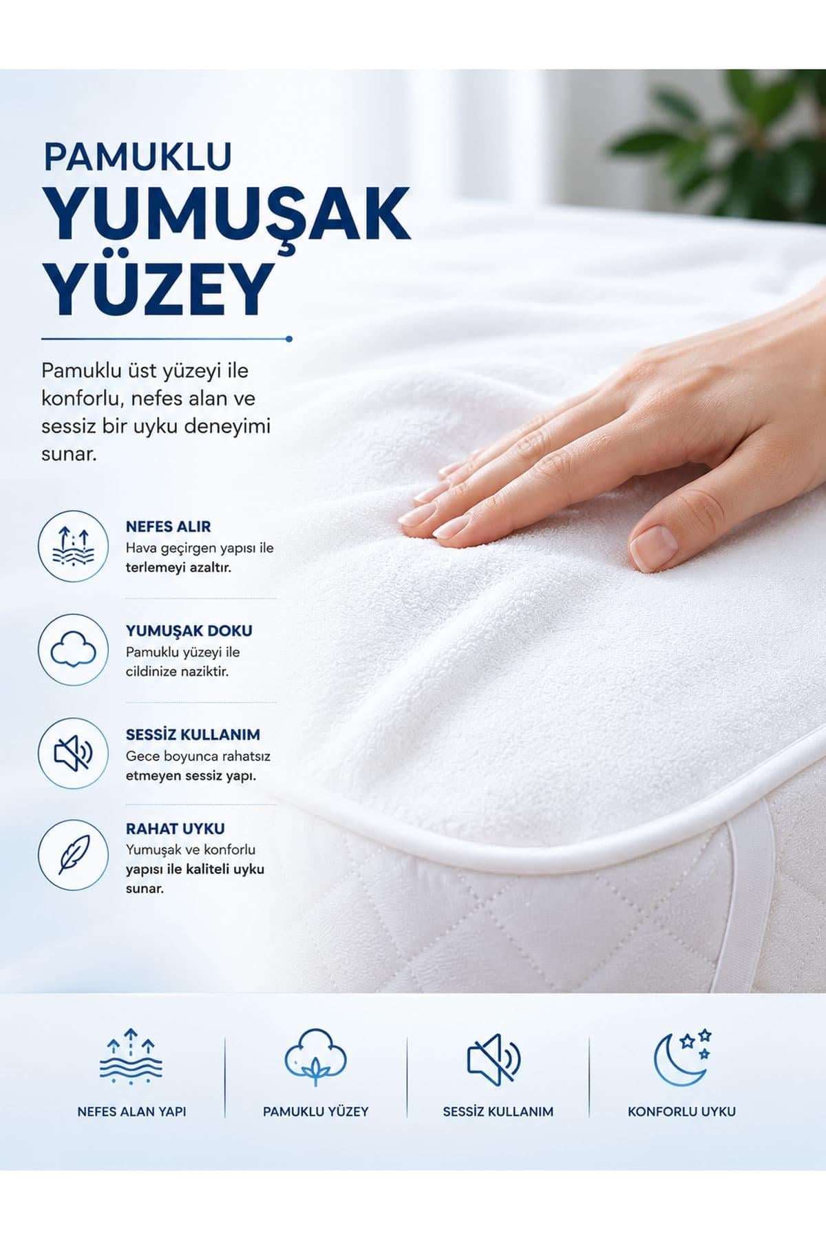 90x190 Sıvı Geçirmez Pamuklu Tek Kişilik Yatak Alezi (Köşe Lastikli)