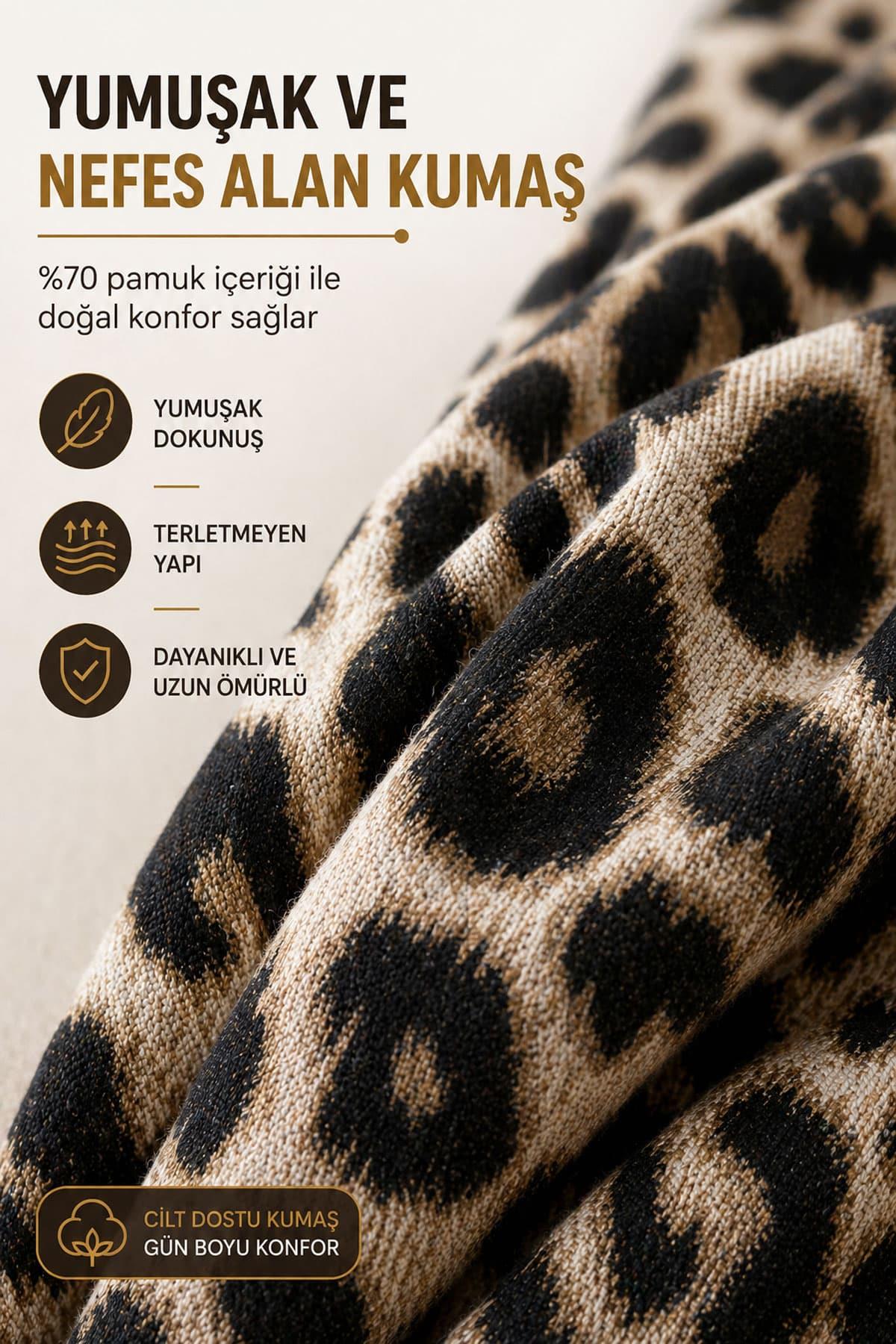 Çift Kişilik Lastikli Çarşaflı Nevresim Takımı  Leopar Desenli