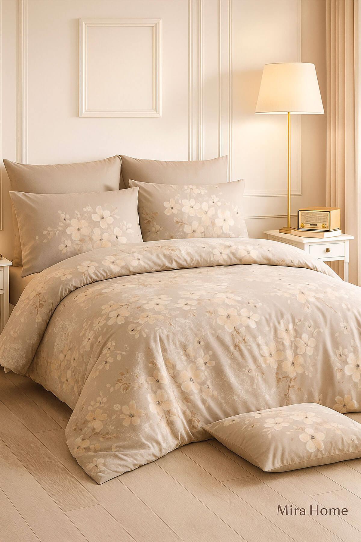 Çift Kişilik Nevresim Takımı Pamuklu Bej Bahar