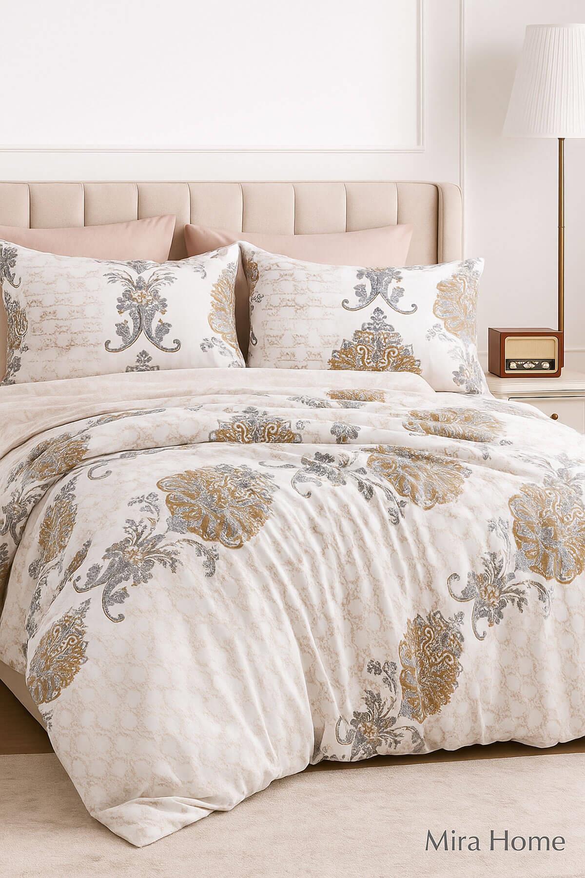 Çift Kişilik Nevresim Takımı Pamuklu Bej Asalet