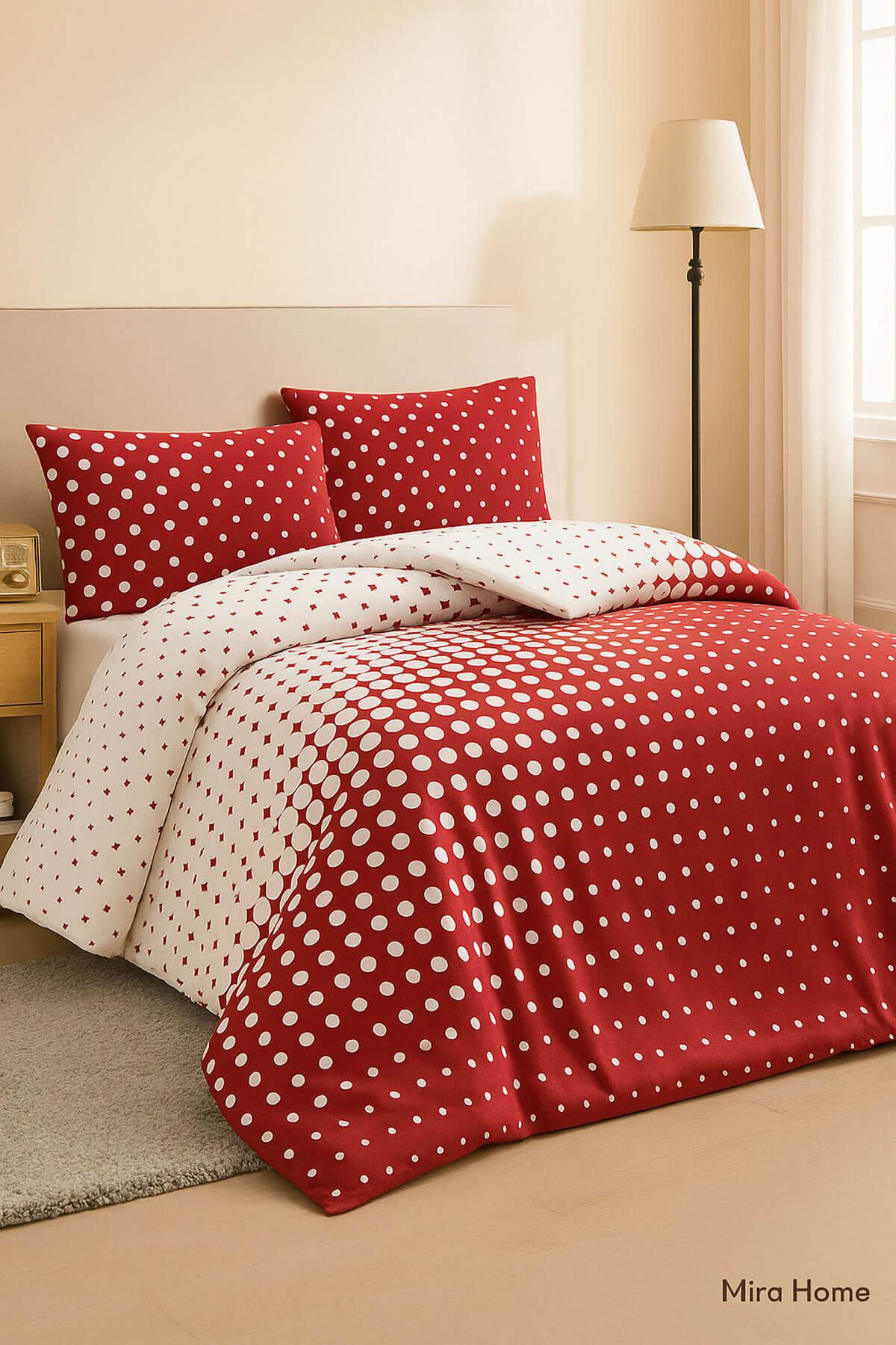 Çift Kişilik Nevresim Takımı Pamuklu Retro Puantiye