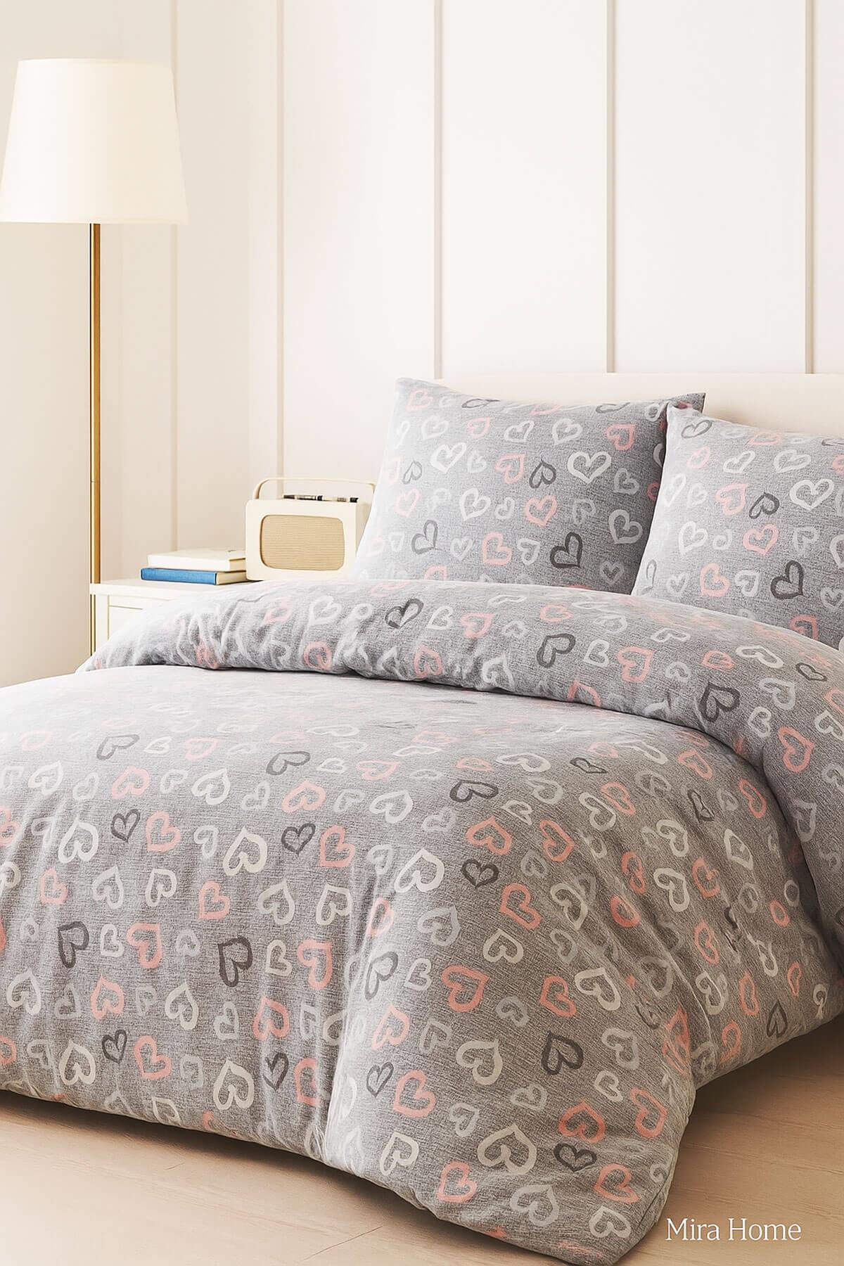 Çift Kişilik Nevresim Takımı Pamuklu Romantik Gri