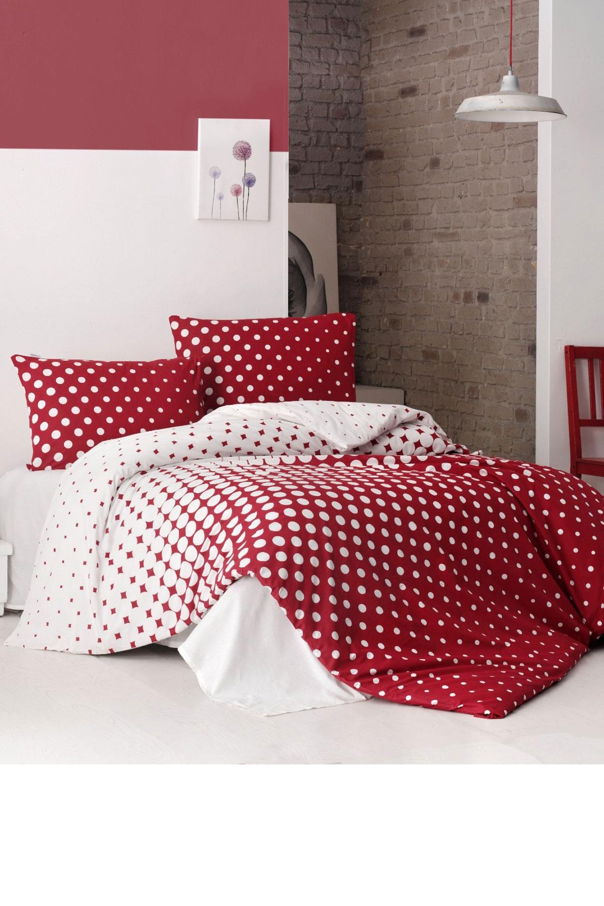 Çift Kişilik Nevresim Takımı Pamuklu Retro Puantiye