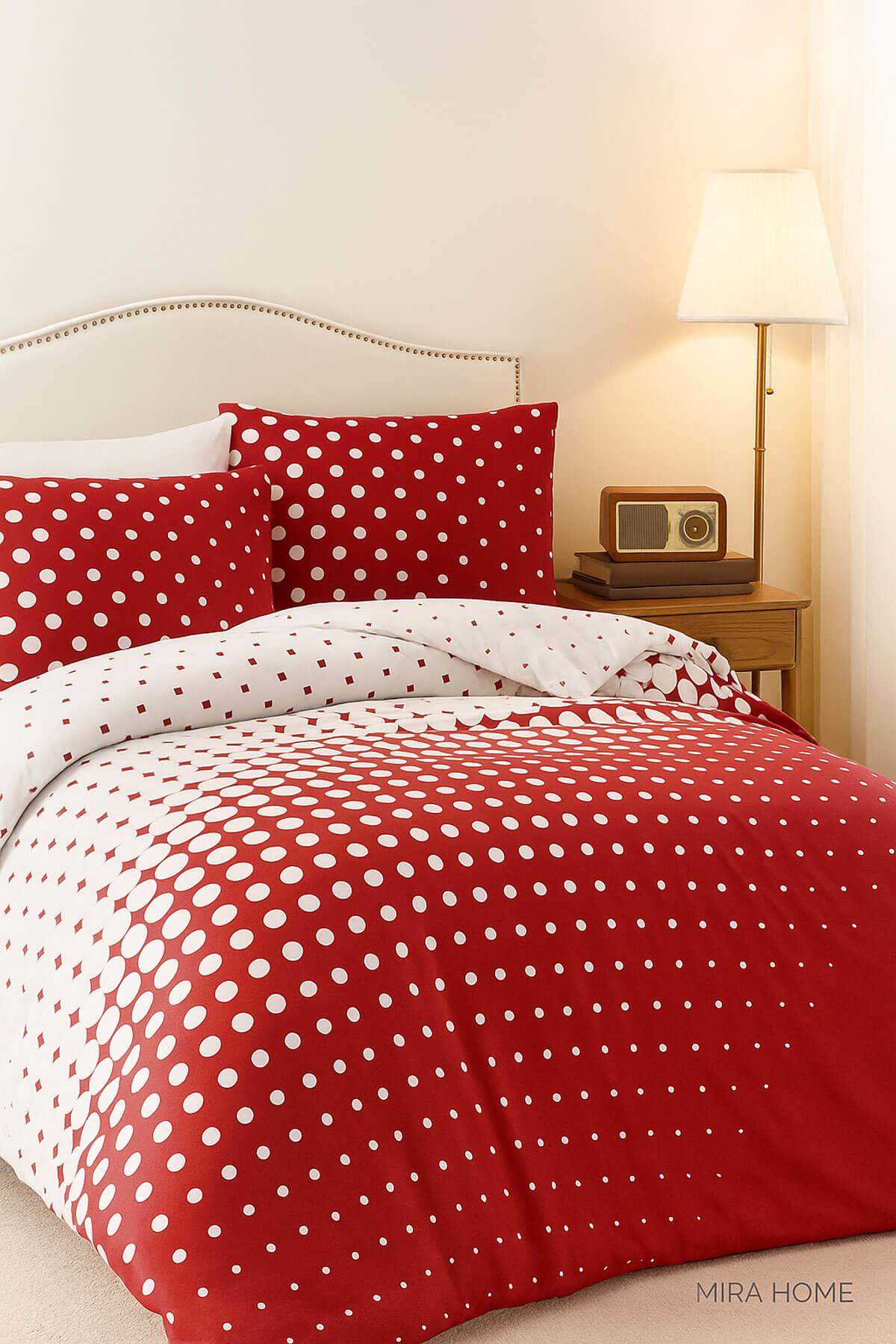 Çift Kişilik Nevresim Takımı Pamuklu Retro Puantiye