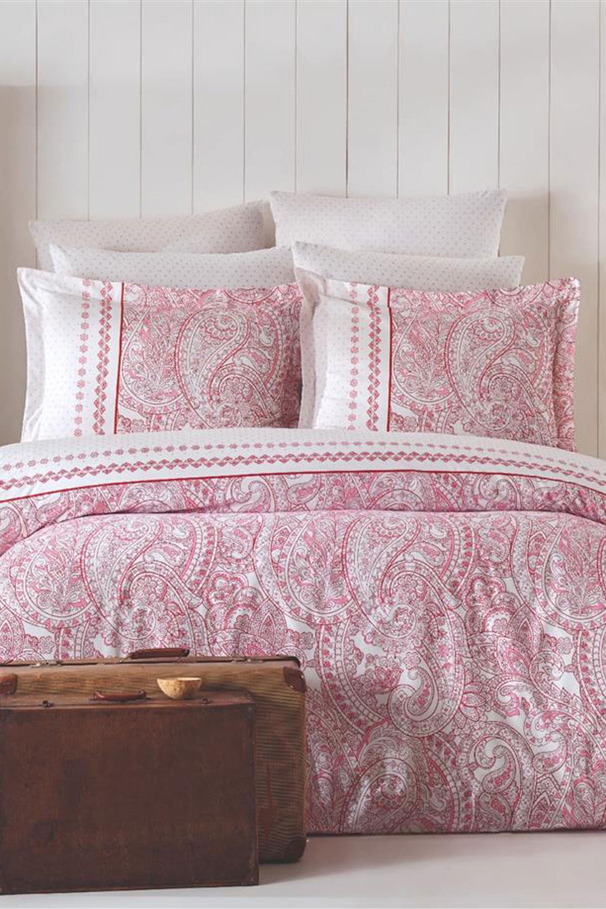 Çift Kişilik Nevresim Takımı Pamuklu Vintage Pembe Paisley