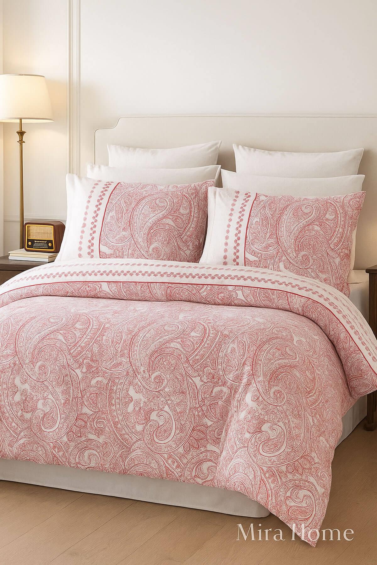 Çift Kişilik Nevresim Takımı Pamuklu Vintage Pembe Paisley