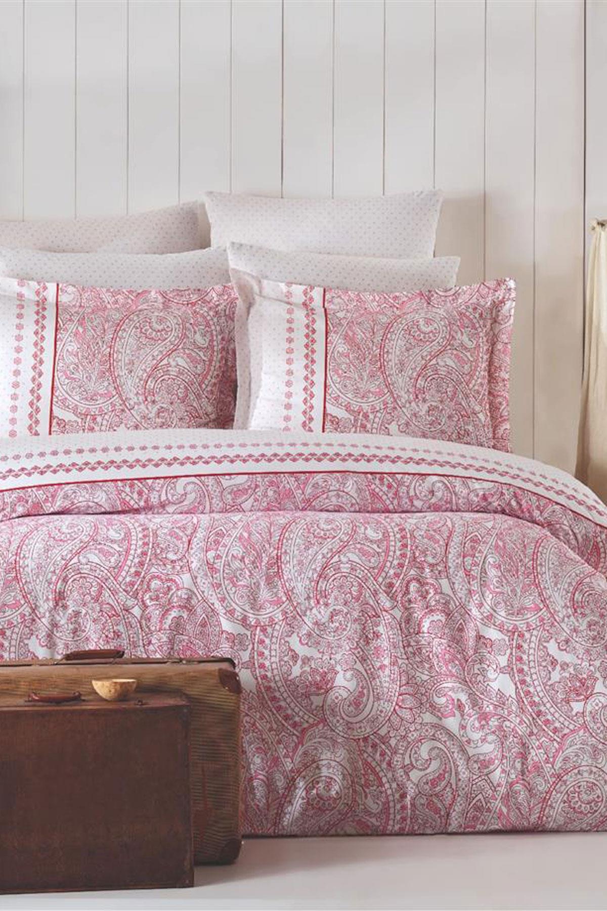 Çift Kişilik Nevresim Takımı Pamuklu Vintage Pembe Paisley